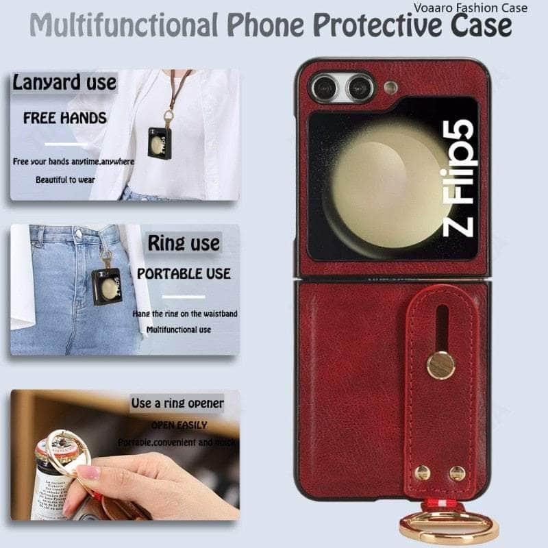 Samsung Galaxy Z Flip 5 Case with Metal Ring & Wrist Strap - Protective Phone Cover for Women & Men | Perfect for Gym, Travel & Everyday Use