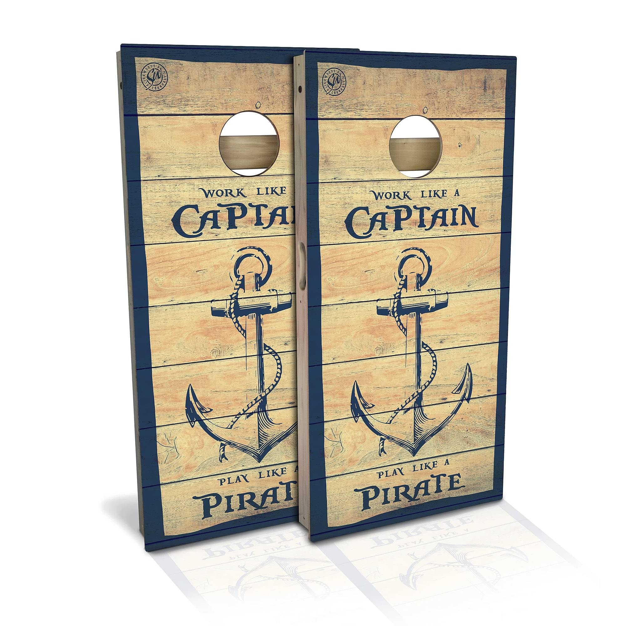 Captain Pirate Cornhole Game Set with 2 Wooden Boards & 8 Bags - Premium Outdoor Tossing Game for Backyard, Tailgating, Beach & BBQ Parties - Multiple Sizes & Accessories Included
