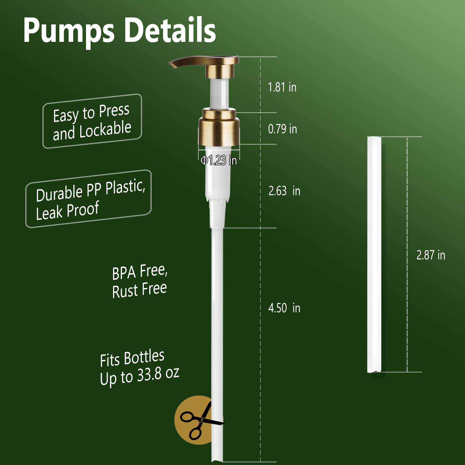 Amolliar 2-Pack Gold Replacement Pump Top for 1L/33.8oz Bottles - Fits 28/410 Neck Size Shampoo, Conditioner, Body Wash, Lotion & Hand Soap Dispenser - Perfect for Bathroom, Kitchen & Salon Use