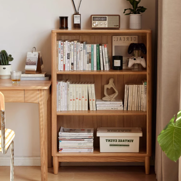 Oak Solid Wood Modern Open Grid Bookcase - Stylish Storage for Books & Décor - Perfect for Living Room, Office & Library Organization