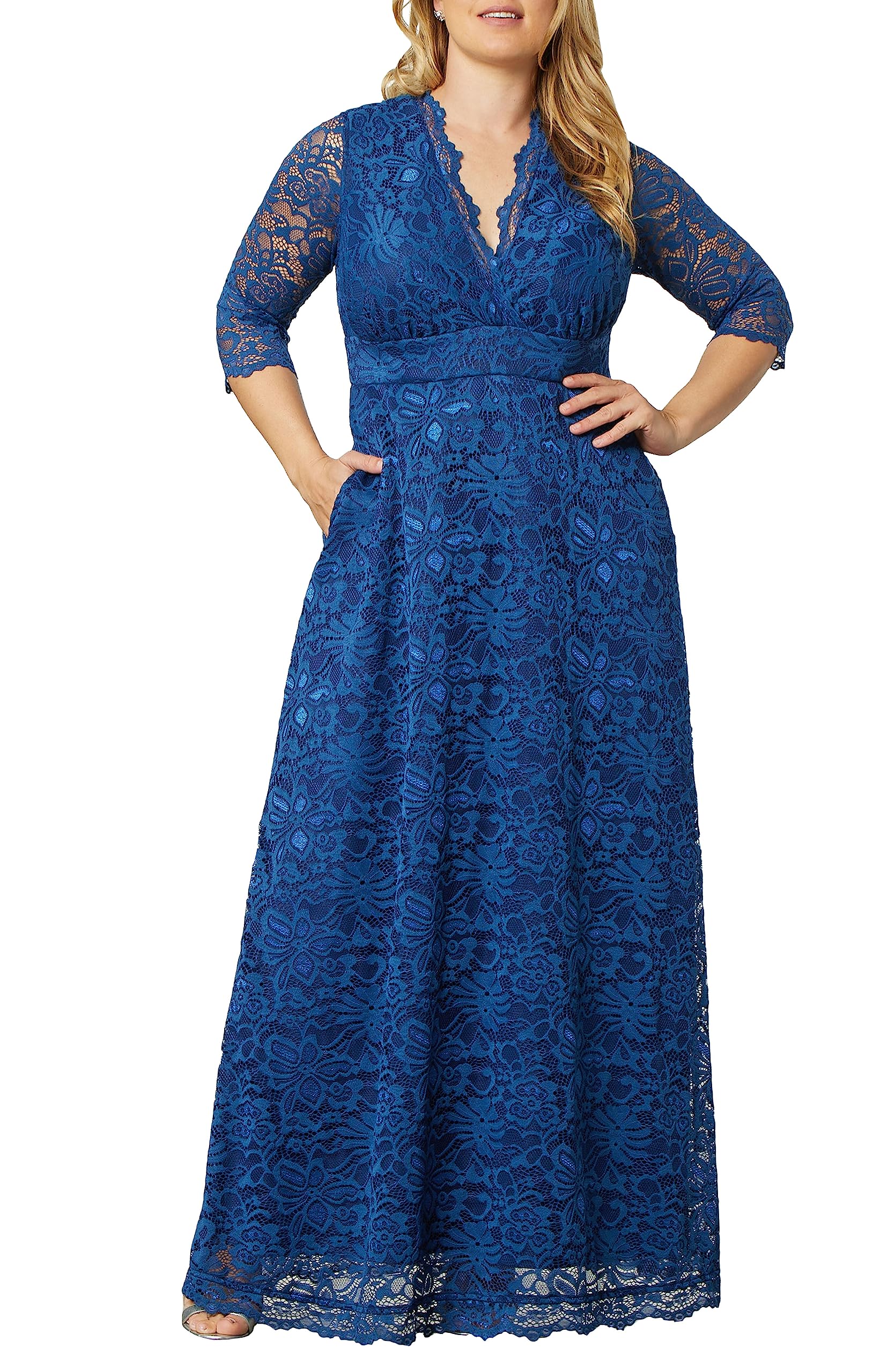 Kiyonna Women's Plus Size Maria Lace Evening Gown - Elegant Long Sleeve Formal Dress for Weddings, Prom & Special Occasions | Plus Size Party Gown for Curvy Women