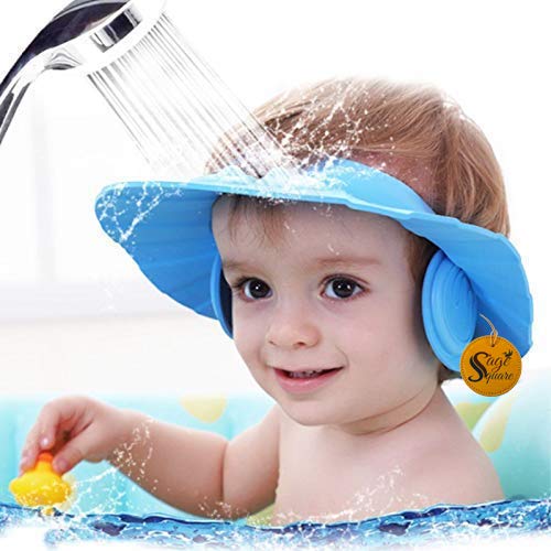 Sage Square Adjustable Baby Shower Cap with Ear Protector - Soft & Safe Bathing Hat for Infants & Toddlers (Blue, Pink, Yellow, 3-Pack) - Perfect for Sensitive Ears During Hair Wash & Bath Time