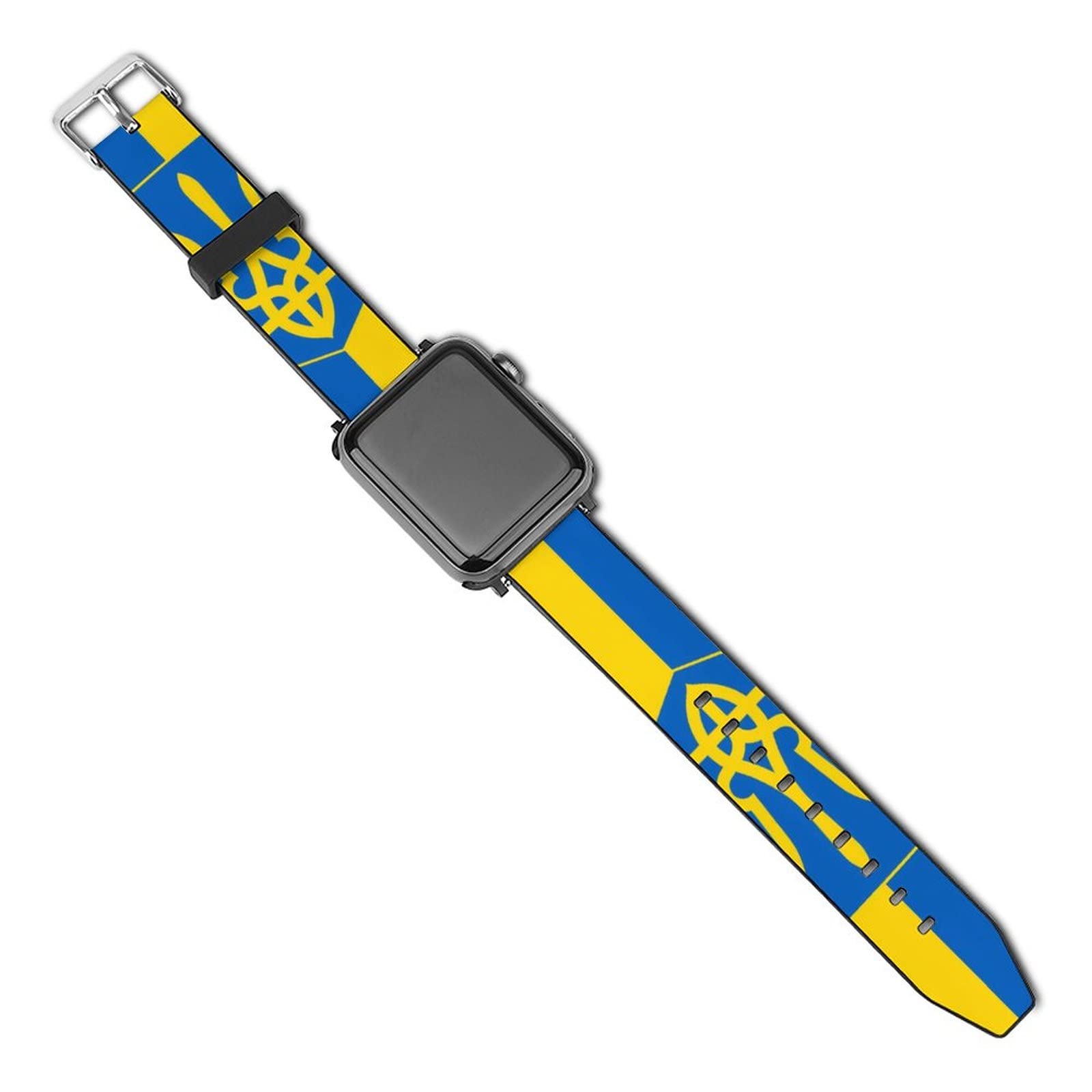 Breathable Comfortable PU Smart Watch Band Replacement Strap for Apple iWatch 38mm/40mm 42mm/44mm - Ukrainian Flag Design for Men & Women | Perfect for Workouts, Daily Wear & Showing Support for Ukraine