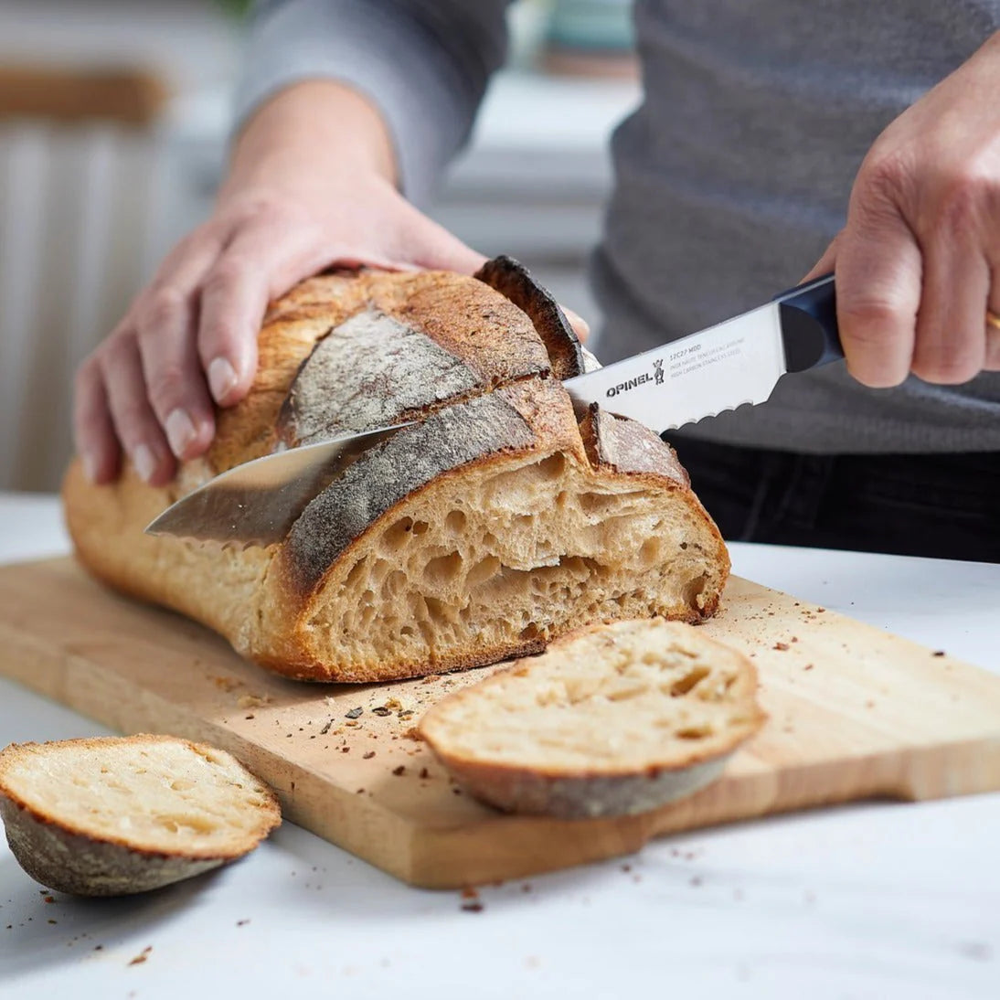 Opinel Intempora 8 Inch Stainless Steel Bread Knife - Sharp Serrated Blade for Slicing Bread, Cake & Pastries - Perfect for Bakeries, Kitchens & Outdoor Picnics