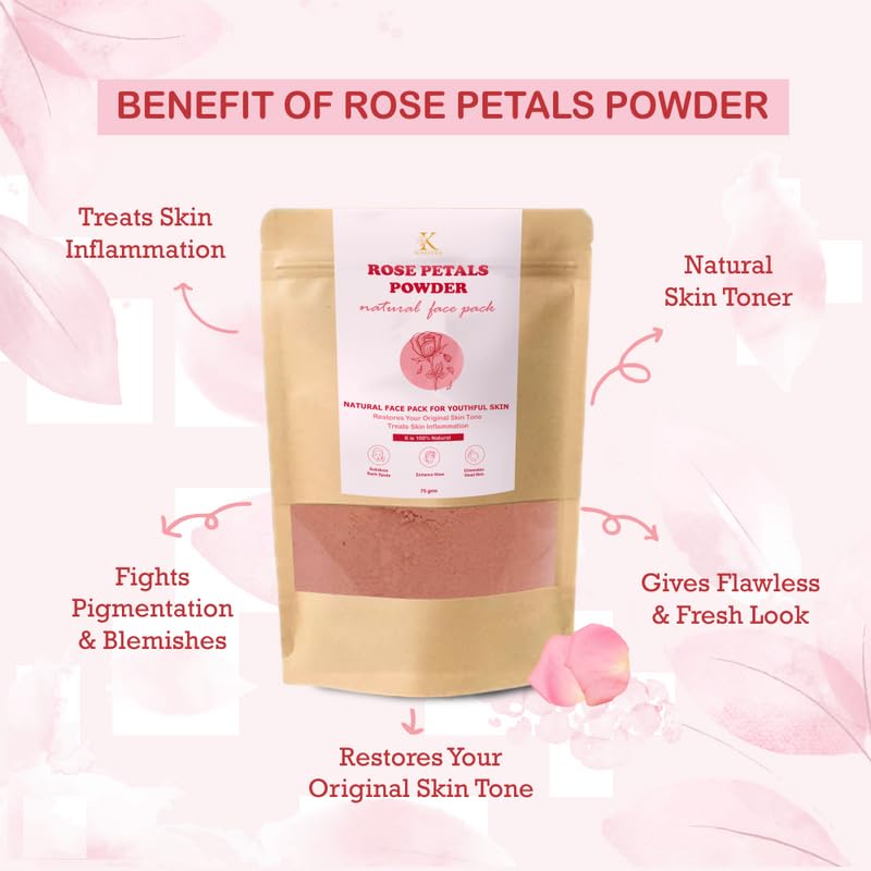 Kimayra World Unisex Rose Petals Face Pack Powder for Youthful & Glowing Skin - 75Gm Natural Facial Treatment | Brightening & Anti-Aging Skincare | Perfect for Spa Day, Self-Care Routine & Bridal Preparation
