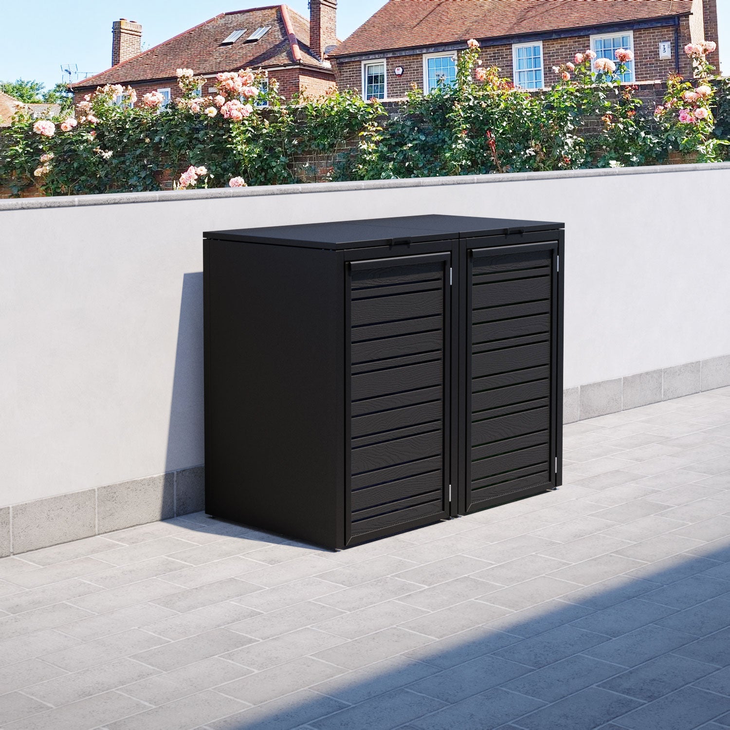 Black 2 Bin Storage Cabinet with Linen Door - Perfect for Kitchen, Bathroom, or Laundry Room Organization