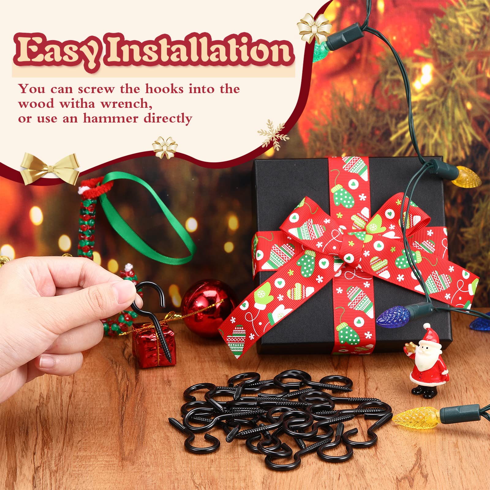 Mudder 30-Piece Black Christmas Light Hooks - Heavy Duty Outdoor Screw Hooks for String Lights, Fairy Lights & LED Decorations - Perfect for Christmas Tree, House, Garage, Yard & New Year Party Decor