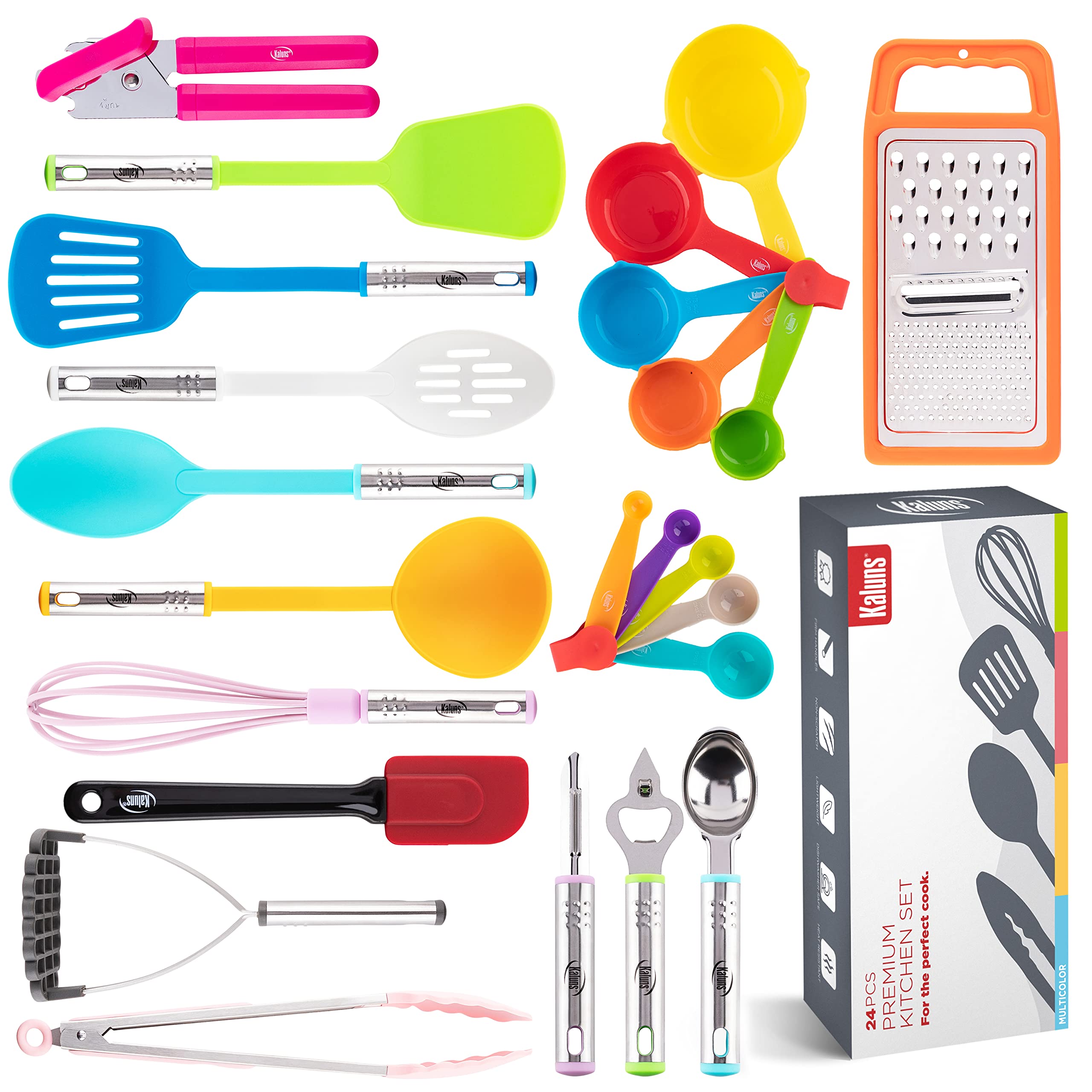 24-Piece Nonstick Kitchen Utensil Set - Stainless Steel & Nylon Cookware Essentials for Cooking & Baking