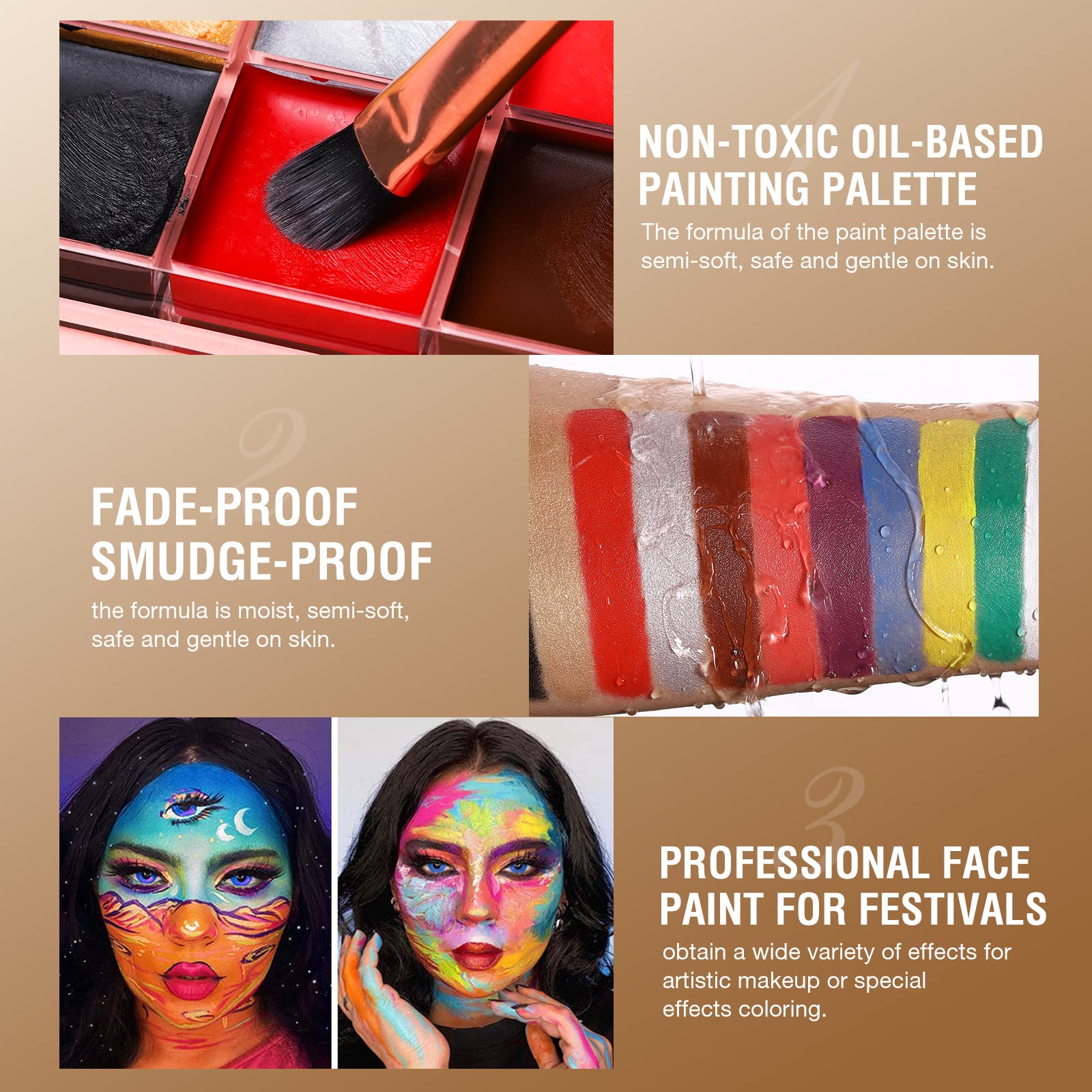 Hypoallergenic Neon Oil-Based Face & Body Paint Kit - Black & White Halloween Makeup Palette for Costume Parties, Cosplay & Special Effects | Safe for Sensitive Skin, Long-Lasting Pigments | Perfect for Halloween, Theater, Carnival & Festival Body Art