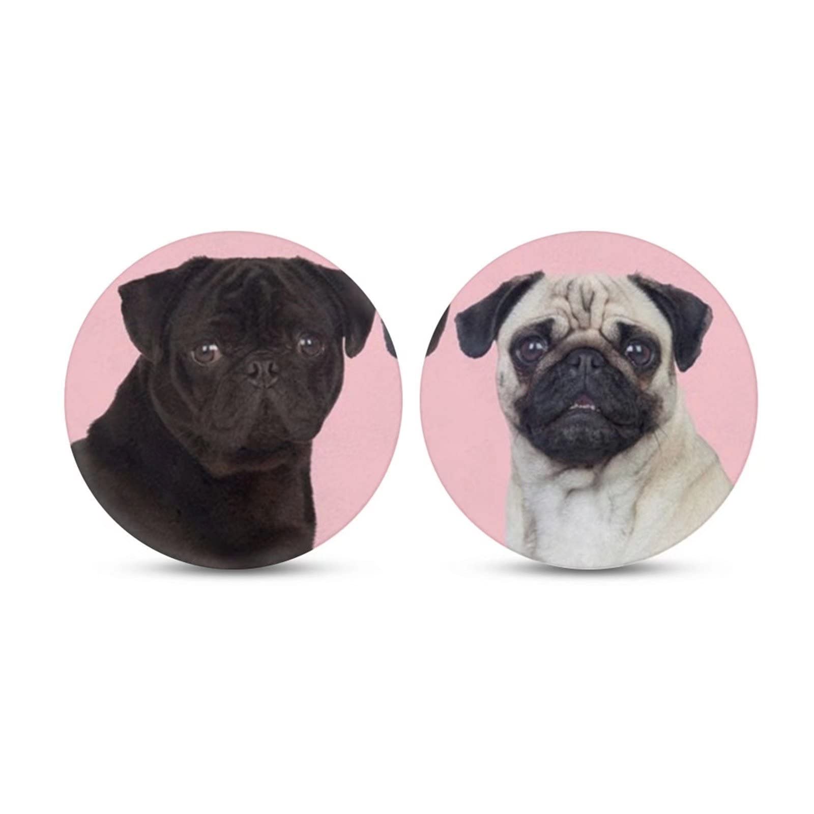 Horeset Cute Pug Pattern Car Coasters for Cup Holders, Absorbent Round Coasters for Men & Women, Perfect for Cars, Offices, and Home Use
