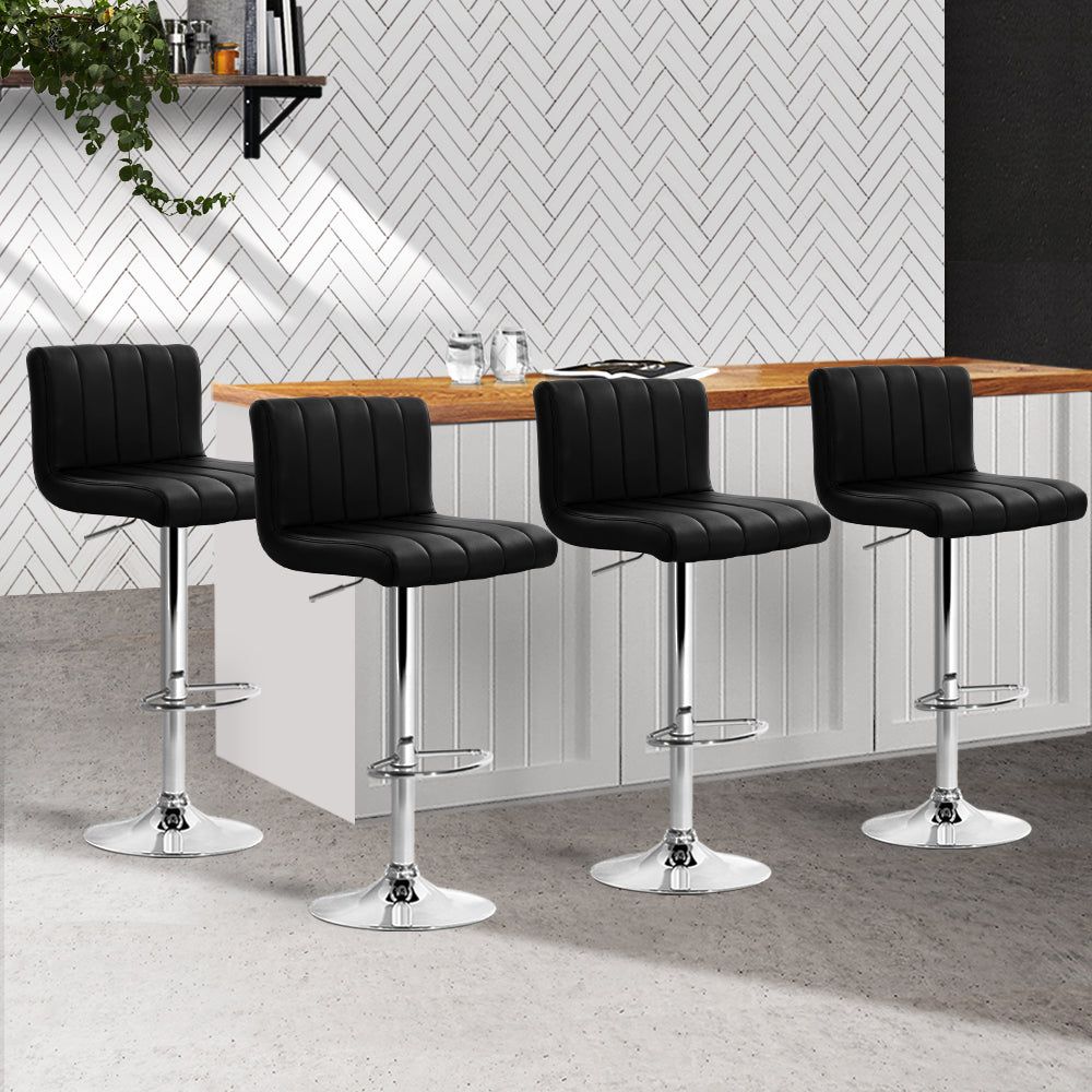 4 Pack Black Leather Bar Stools with Gas Lift - Adjustable Height for Kitchen Island, Dining Room & Home Bar - Modern & Comfortable Seating