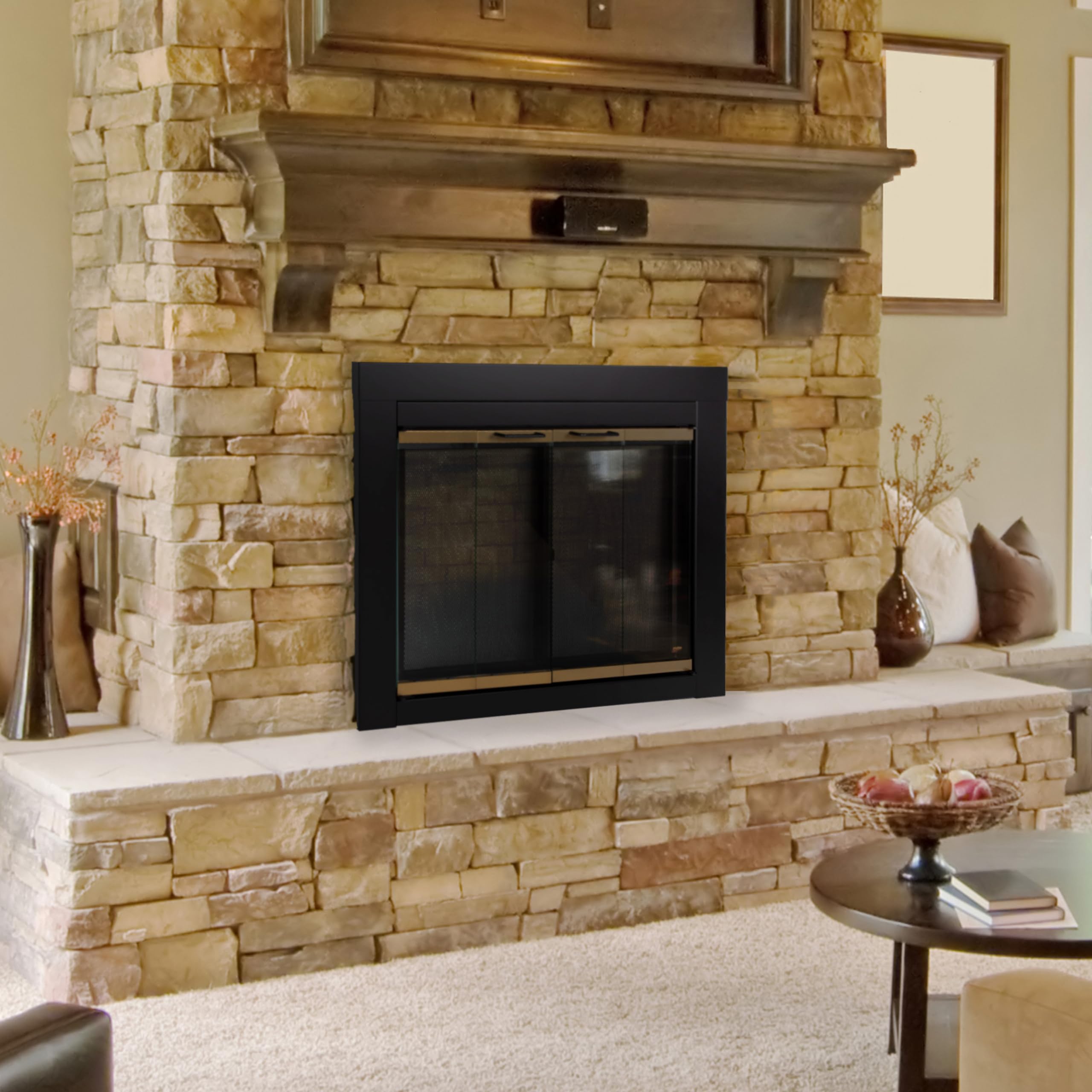 Pleasant Hearth AR-1022 Arrington Large Black Fireplace Glass Door - Perfect for Living Room, Patio & Outdoor Fireplace Safety