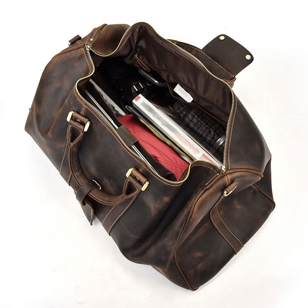 Premium Handmade Leather Duffel Bag - Stylish Carryall Weekender for Travel, Gym & Sports - Durable Overnight Bag for Men & Women (Brown) - Perfect for Business Trips, Weekend Getaways & Workout Sessions
