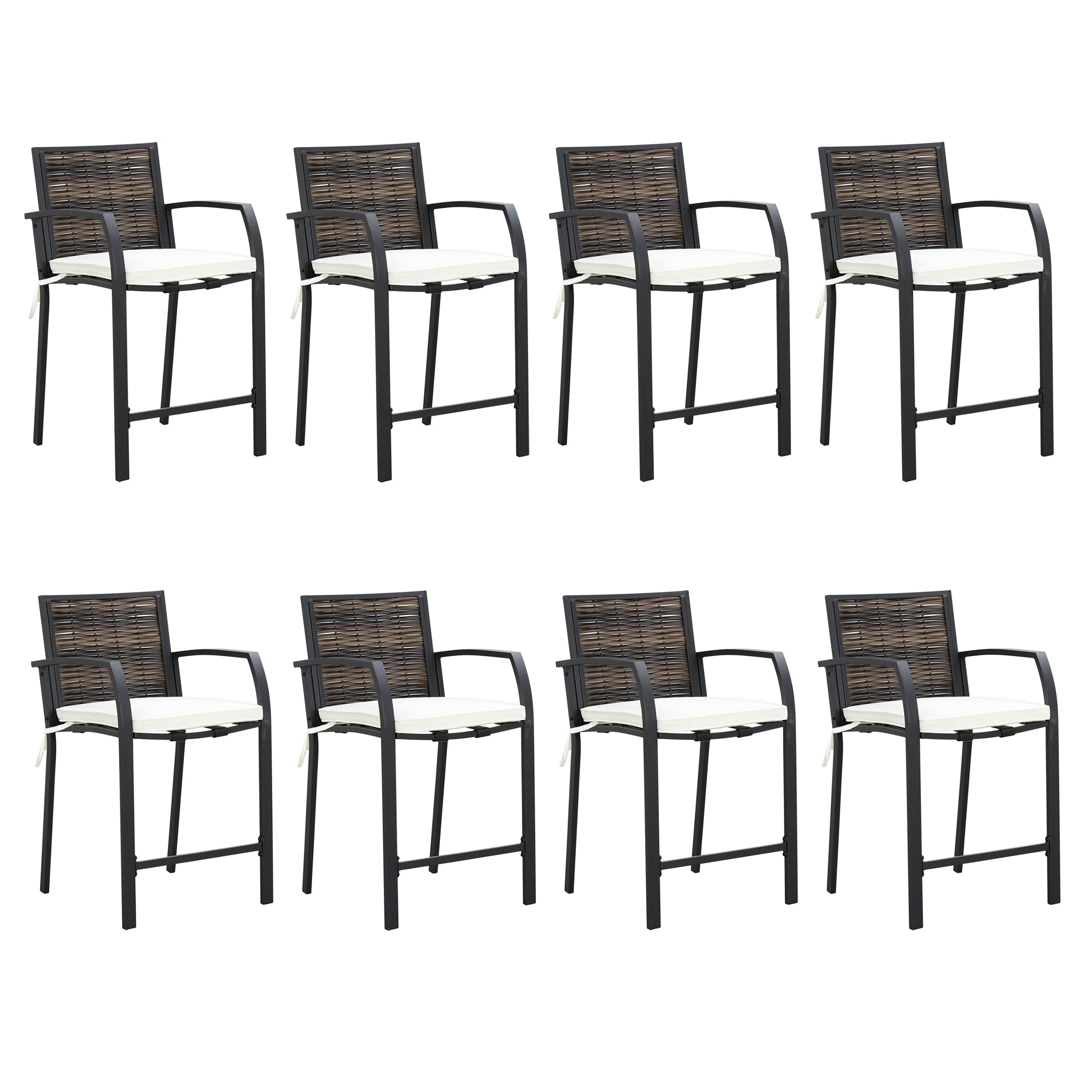 LOKATSE HOME 8-Piece Counter Height Bar Stool Set with Armrests - Beige Patio Chairs for Garden, Pool, Lawn & Backyard | Perfect for Outdoor Dining, Entertaining & Relaxation