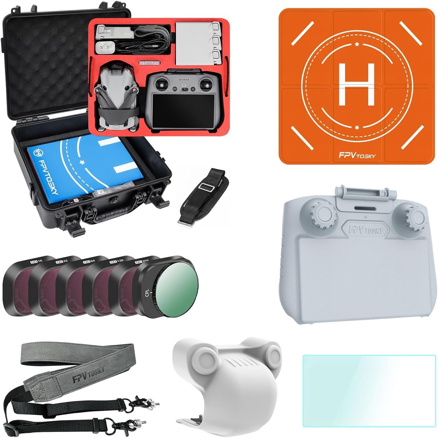 FPVtosky Mini 4 Pro 6-in-1 Accessories Bundle for DJI Mini 4 Pro - Includes Hard Case, ND Filters, Landing Pad, Lanyard, Screen Protector & Sunshade Cover - Perfect for Aerial Photography, Travel & Outdoor Adventures