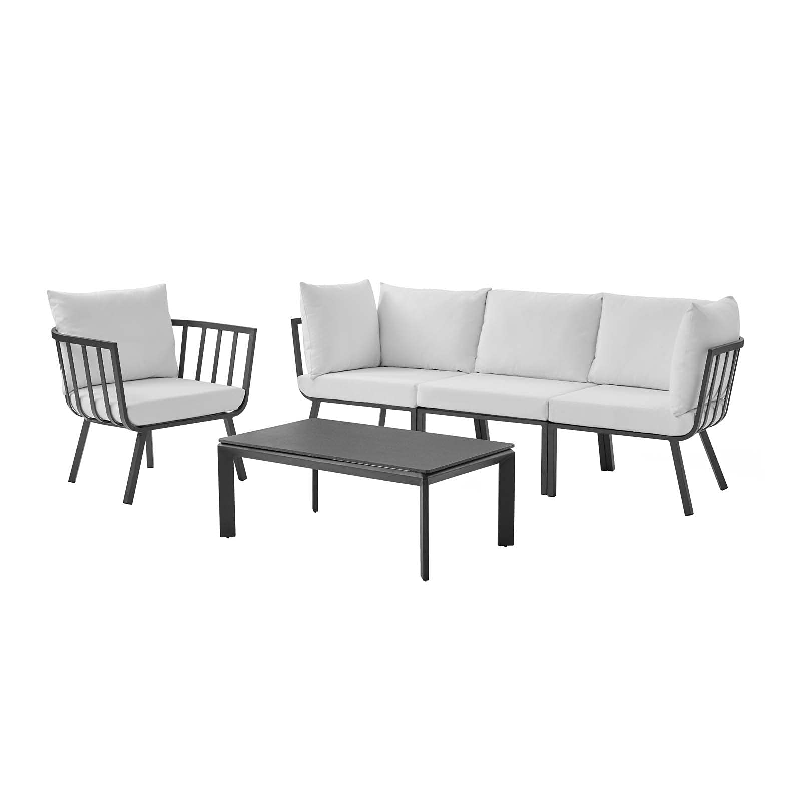 Modern Aluminum Lounge Sectional Sofa Chair Set in Grey & White, Durable Metal Outdoor Patio Furniture for Cafe, Bistro, and Garden Relaxation