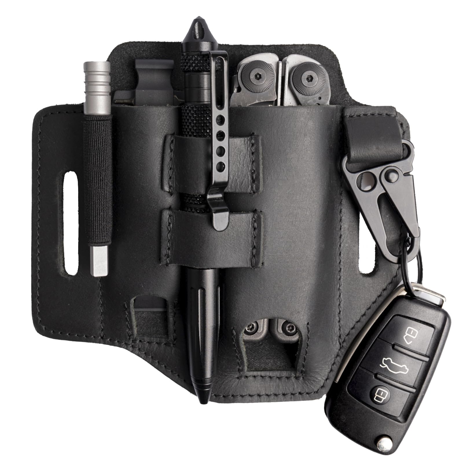 Gentlestache Multitool Belt Sheath - Premium EDC Leather Belt Organizer with Multitool Pouch, Flashlight & Pen Holder, Keychain Clip - Practical Everyday Carry Accessory for Men - Perfect for Hiking, Camping & Outdoor Adventures
