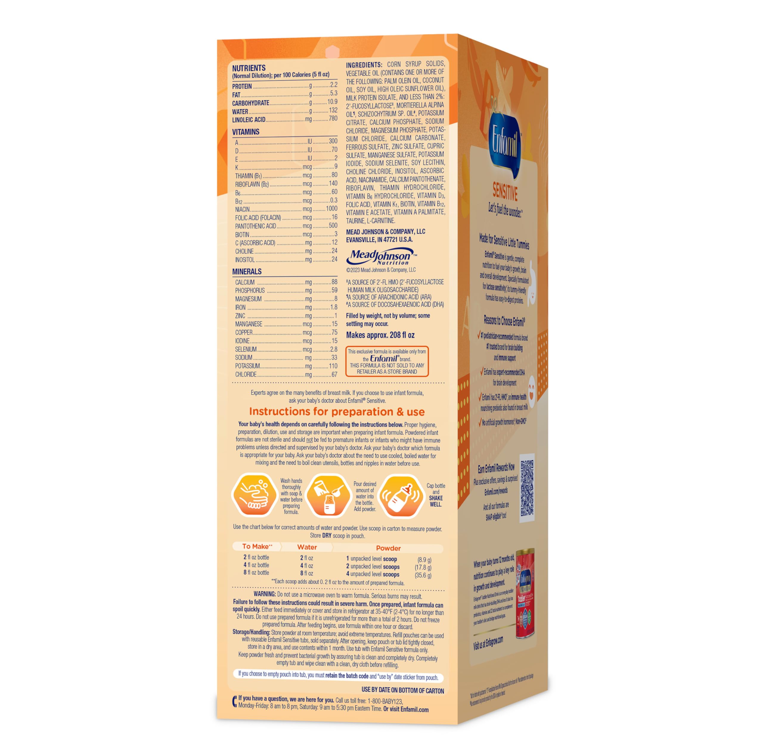 Enfamil Sensitive Baby Formula with DHA, Iron & Prebiotics - Lactose Sensitivity Infant Powder for Brain & Immune Support - Non-GMO, Breast Milk Inspired - 117.6 Oz Refill Box - Ideal for Newborns & Infants with Digestive Sensitivity