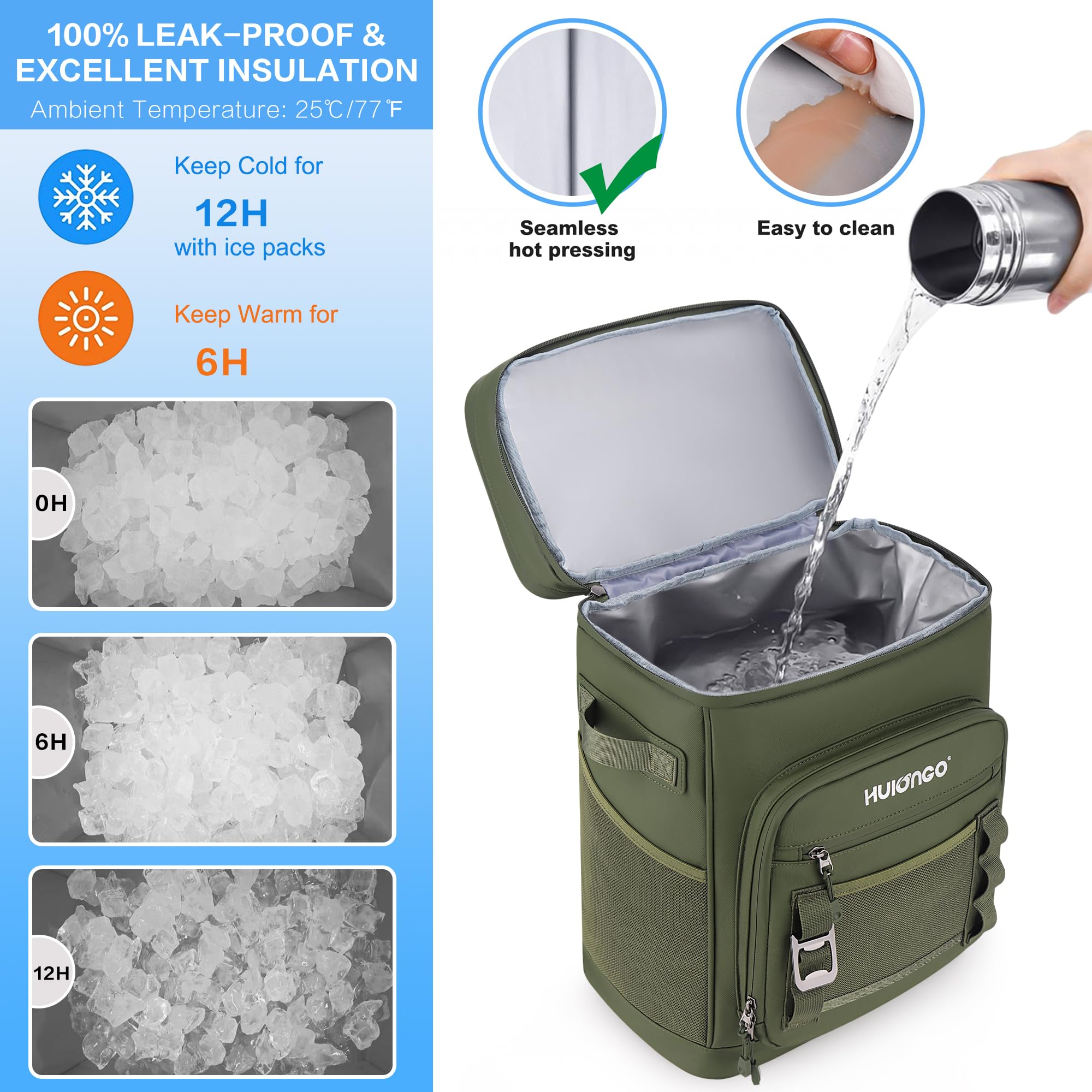 Large 30L Waterproof Insulated Cooler Backpack for Men & Women - Leak Proof Picnic, Camping, Beach, Fishing & Travel Backpack - Holds Up to 48 Cans - Perfect for Outdoor Adventures, Tailgating & Road Trips