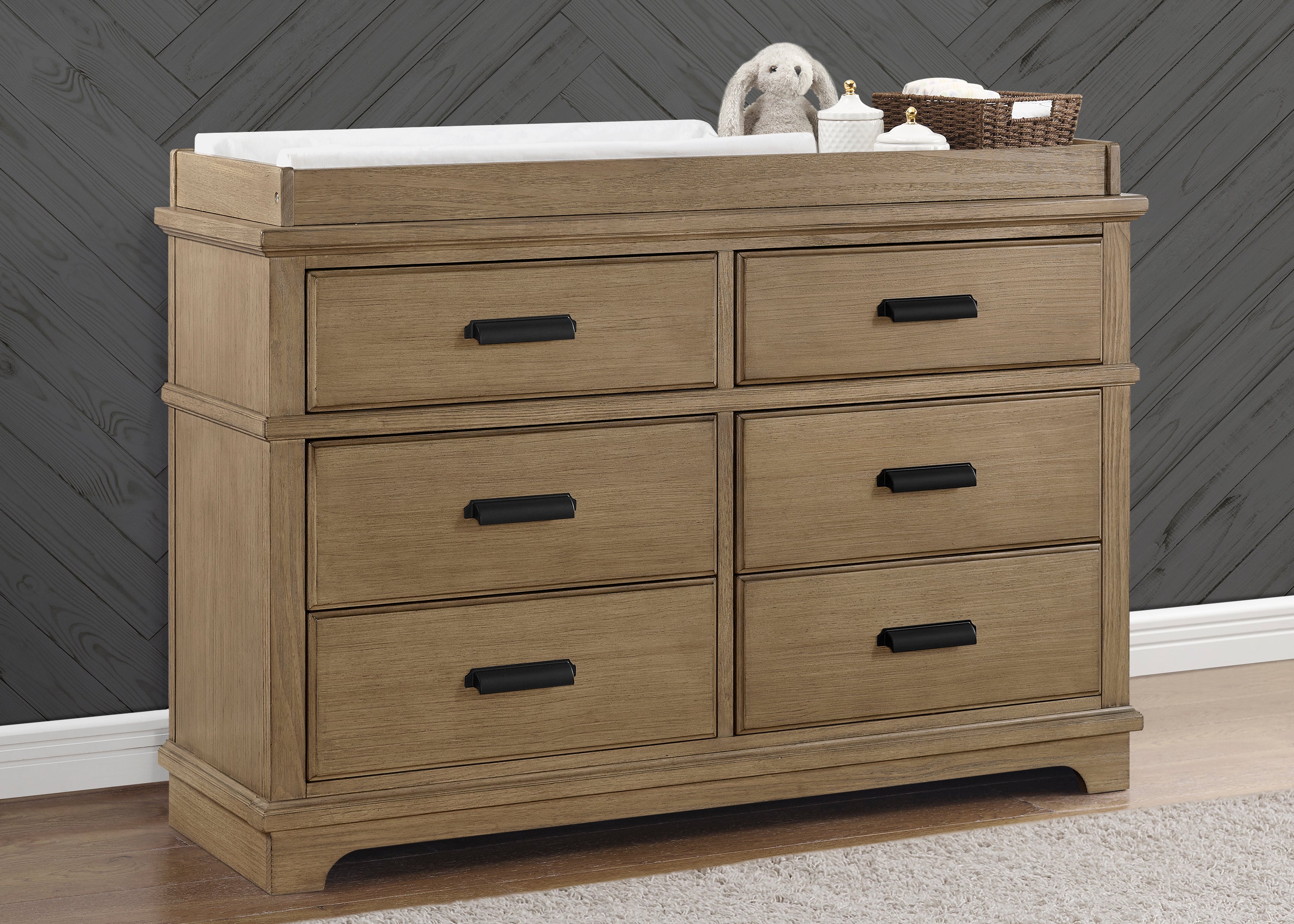 Asher 6-Drawer Baby Dresser with Changing Table Top | Sturdy Nursery Storage with Interlocking Drawers | Perfect for Baby Room Organization & Diaper Changing Station