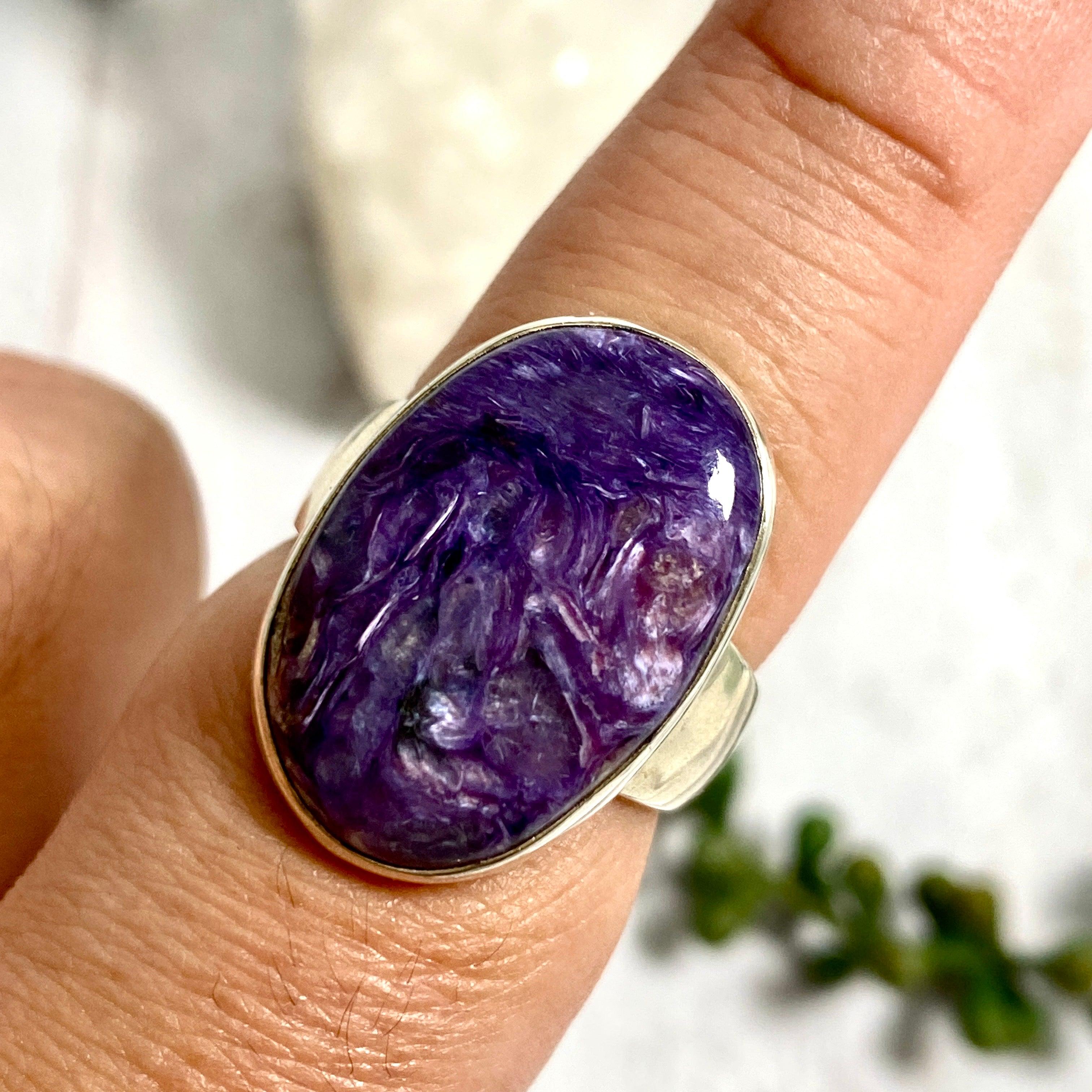 Charoite Oval Ring Size 9 - Genuine Purple Gemstone Jewelry for Women | Elegant Gift for Birthdays, Anniversaries & Special Occasions