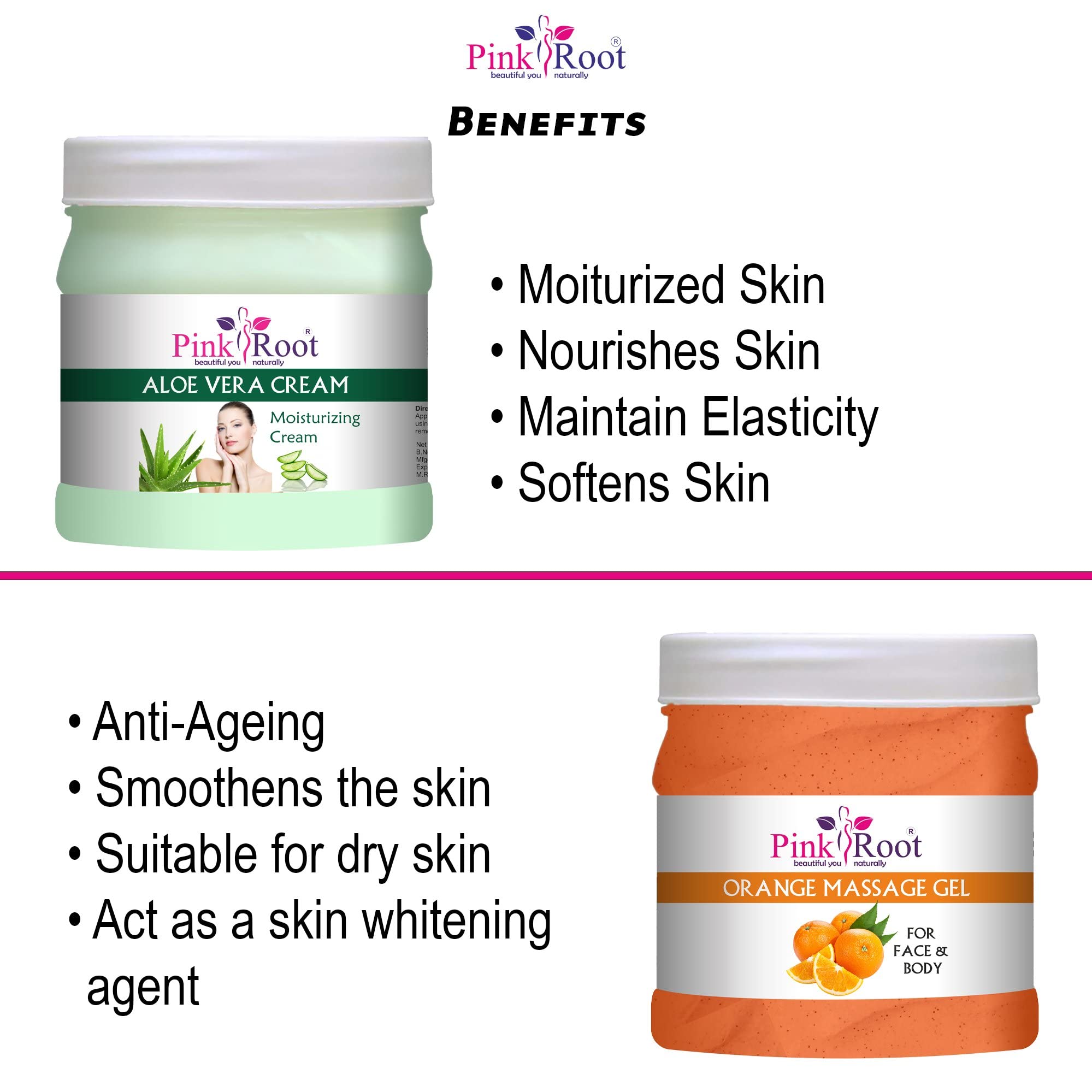 Pink Root Orange Massage Gel 500ml with Aloe Vera Cream - Soothing & Hydrating Body Massage Lotion for Relaxation, Spa & Skincare - Perfect for Home Use & Professional Massage Therapy