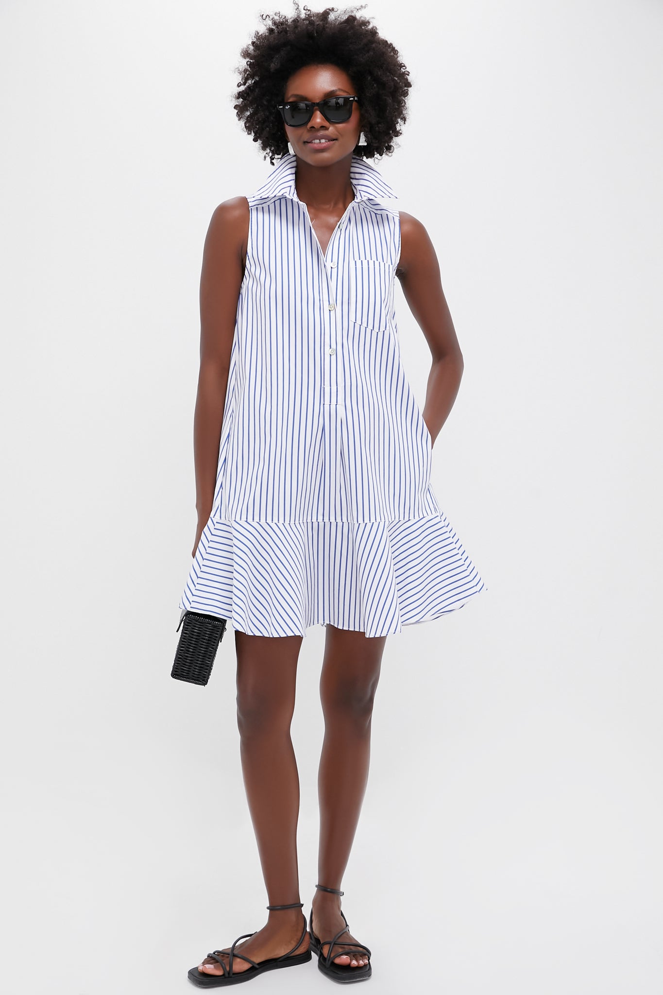Blue Stripe Sleeveless Callahan Shirt Dress for Women | Summer Casual Wear & Beach Cover Up | Flowy Comfortable Midi Dress
