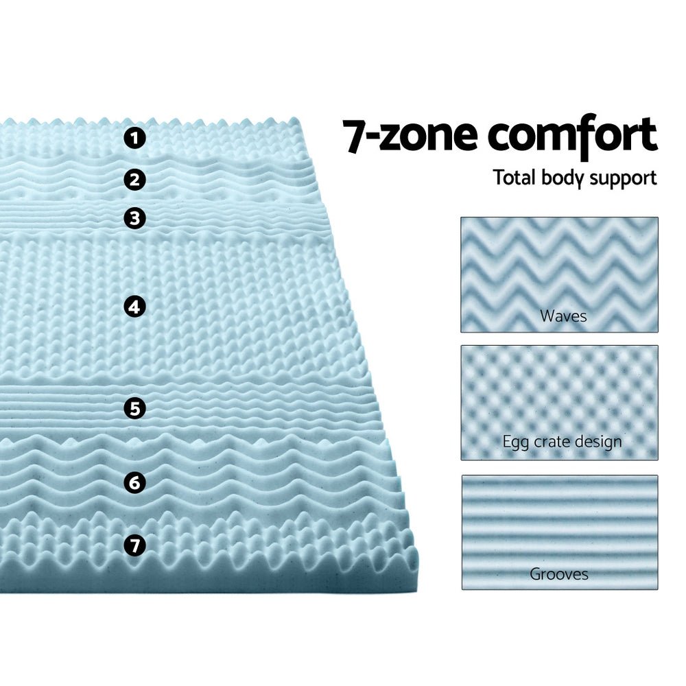 7-Zone Cooling Gel Memory Foam Mattress Topper with Breathable Bamboo Cover - 5cm Thick King Size for Back Pain Relief & Pressure Point Support - Perfect for Hot Sleepers, Side Sleepers & Couples
