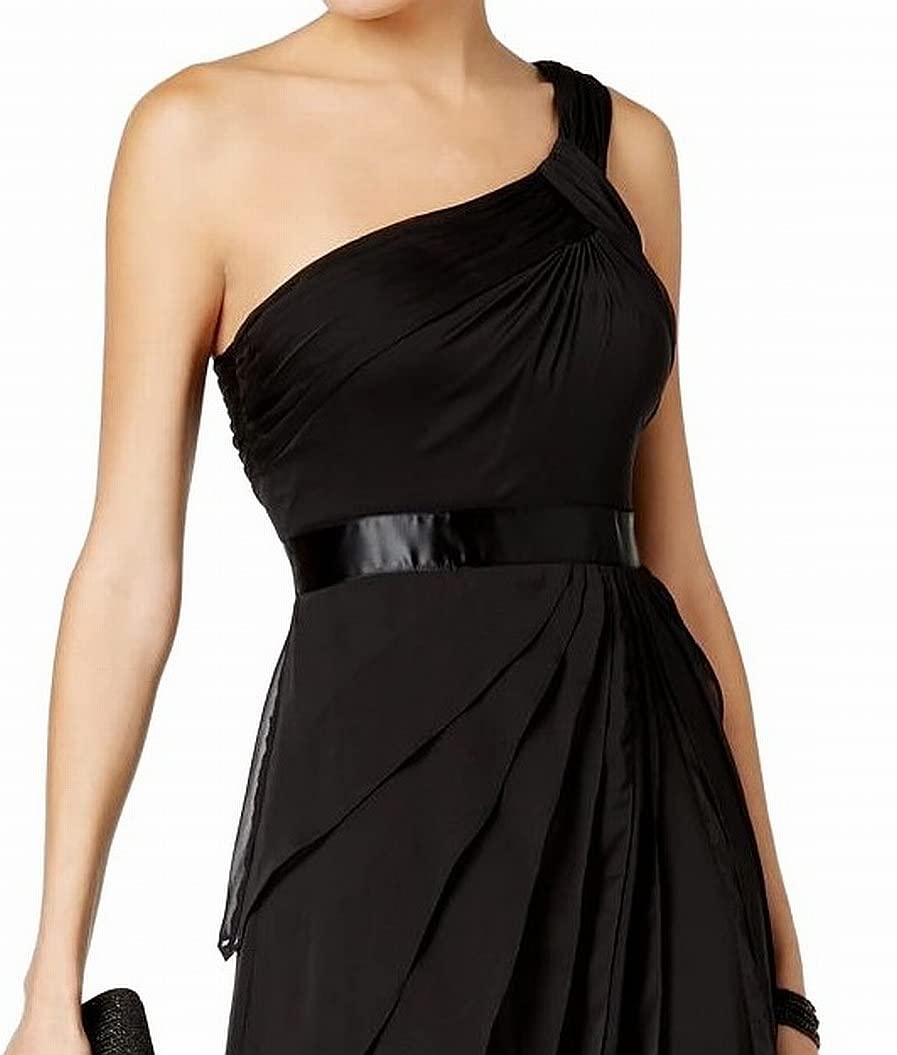 Adrianna Papell Women's Draped One Shoulder Chiffon Flutter Dress - Elegant Black Evening Gown for Cocktail Parties, Weddings & Special Occasions