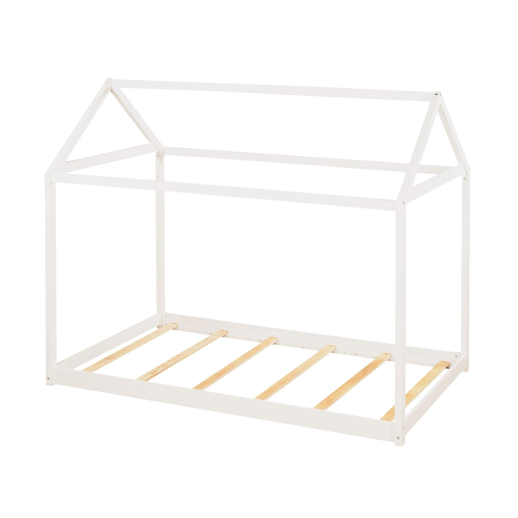 **Sturdy Twin House Bed with Roof & Slat Support - Low Platform Daybed for Toddlers & Teens - White Children's Bedroom Furniture - Perfect for Nursery, Playroom & Kids' Bedroom Decor**