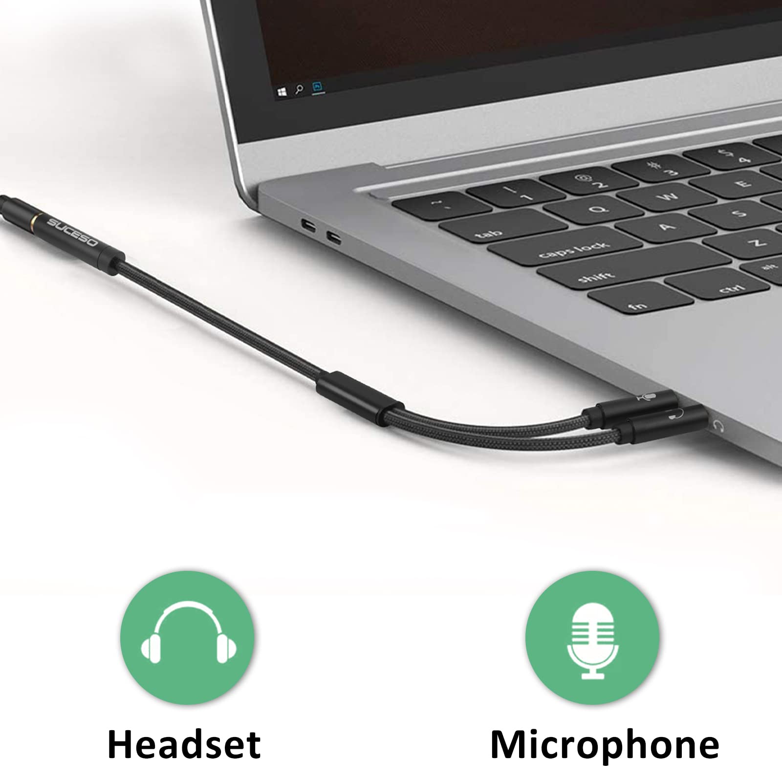 SUCESO 3.5mm Headphone Mic Splitter Cable - CTIA Standard Headset Adapter, Female to Dual Male Audio Y Splitter (1m Black) for PC, Computer, Xbox Gaming Headset, Speaker - Perfect for Gaming, Streaming & Conference Calls