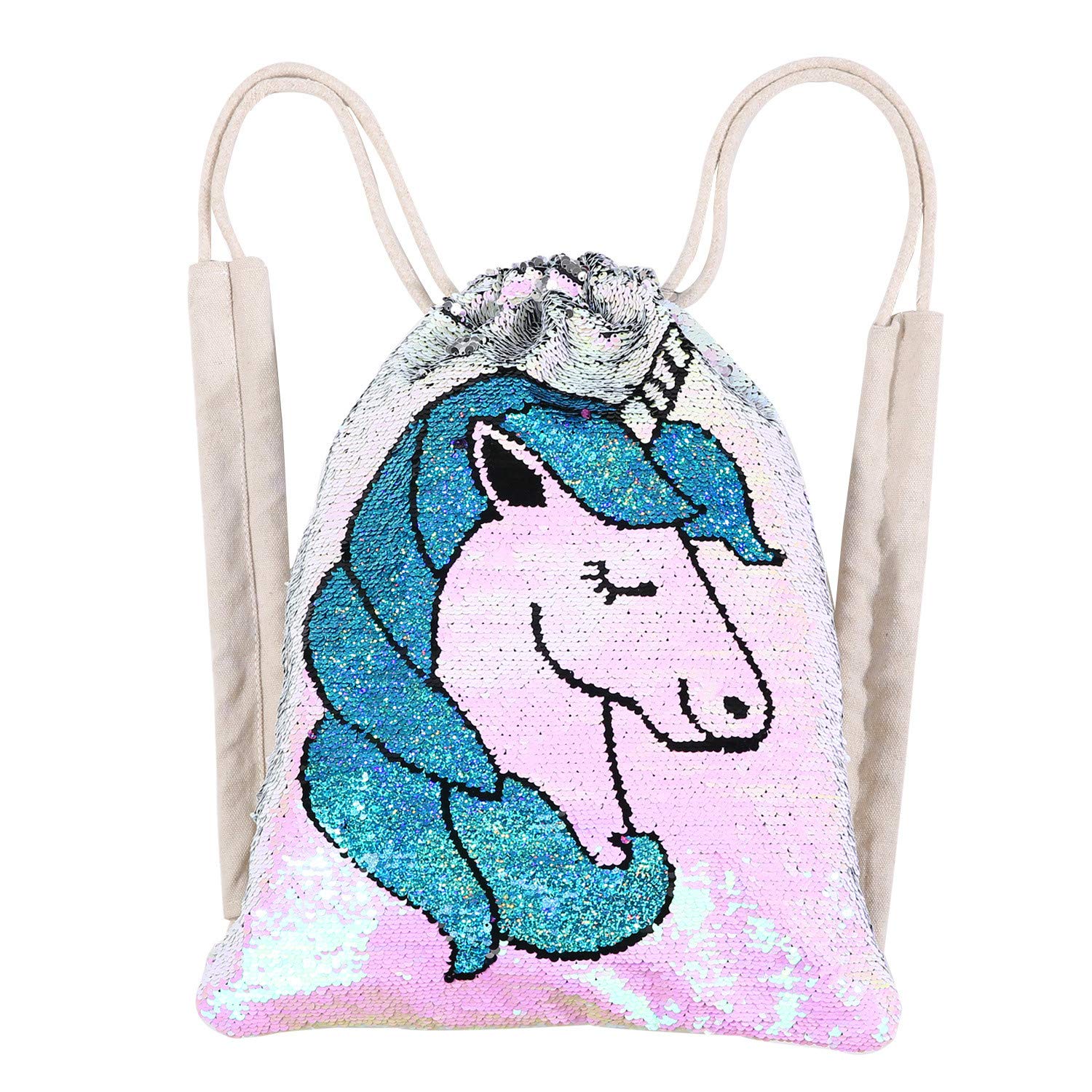 SeeknFind Unicorn Drawstring Bag for Kids - Gym, Dance & Beach