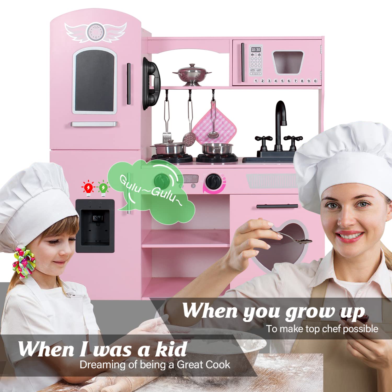 **TaoHFE Pink Wooden Play Kitchen Set for Kids - Interactive Toy Kitchen with Lights & Sounds, Perfect Gift for Girls & Boys Ages 3-8 - Pretend Play for Toddlers & Preschoolers (Ideal for Birthday, Christmas & Indoor Playtime)**