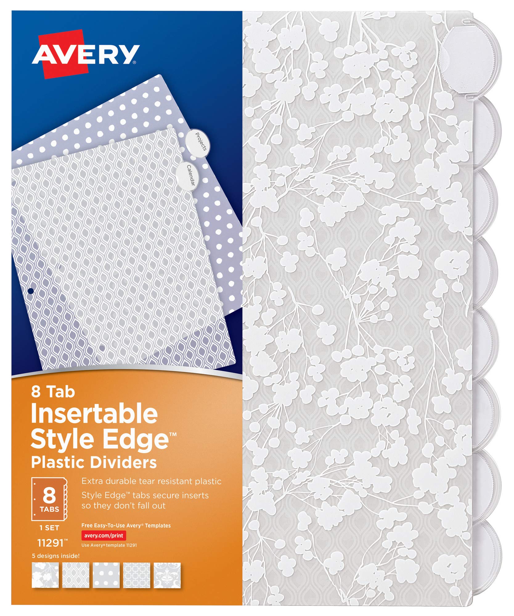 Avery Insertable Style Edge Plastic Dividers for 3 Ring Binders - 8-Tab Sets (24 Pack, 192 Tabs) - White Frosted Design for Office, School & Organization - Durable Binder Accessories for Filing & Document Management