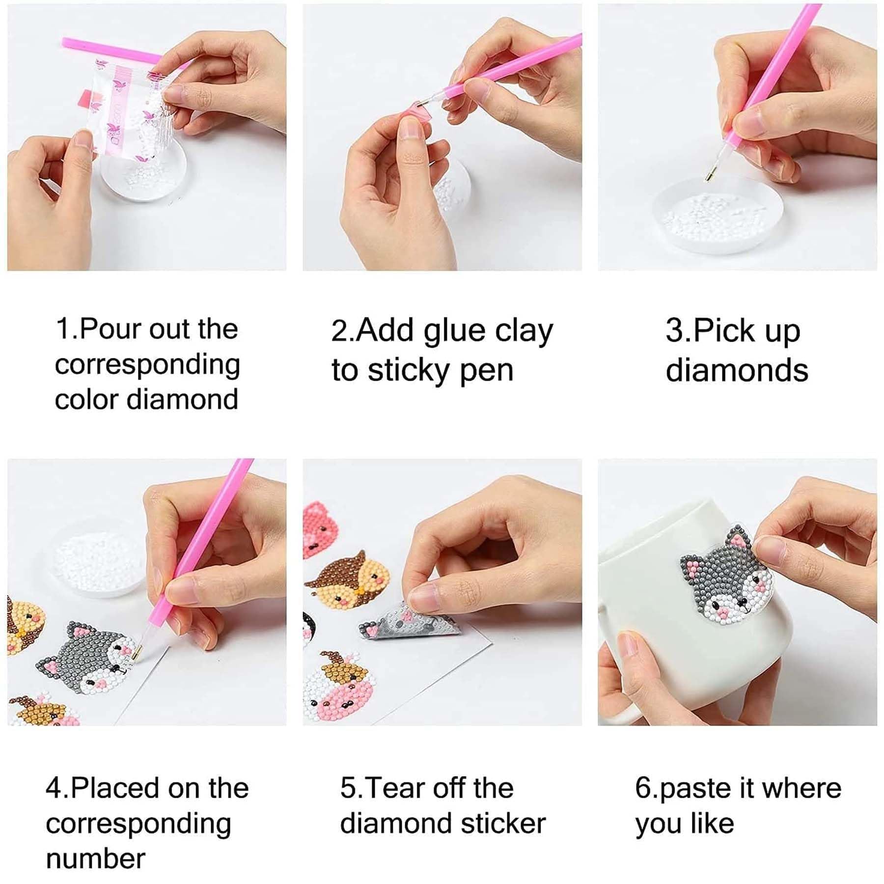 16 Pcs Diamond Art Stickers Kits for Kids & Adults - DIY Cartoon Paint by Numbers Mosaic Stickers, Fun Arts & Crafts Activity for Beginners - Perfect for Home Decor, Scrapbooking & Gift Making