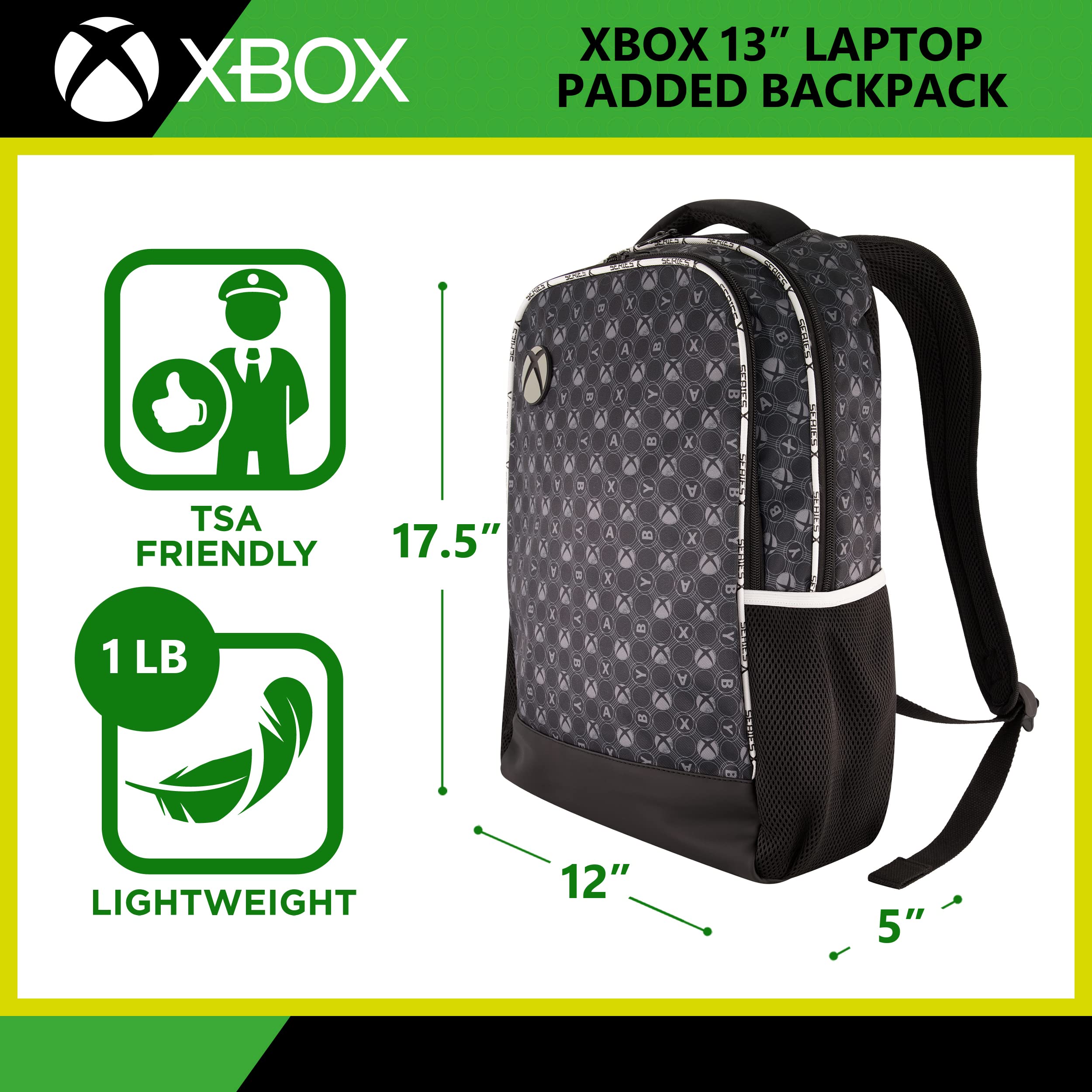 Concept One Microsoft Xbox 13 Inch Laptop Backpack - Padded Protective Sleeve for Commuters & Travelers - Durable Computer Bag for Work, School & Gaming (Black)