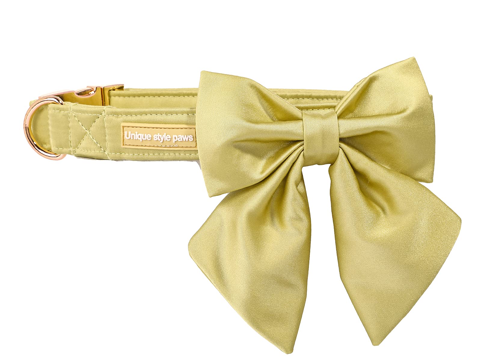 Adjustable Silk Yellow Dog Collar with Bow Tie - Durable X-Large Pet Collar for Weddings & Special Occasions | Fashionable & Comfortable for Big Dogs