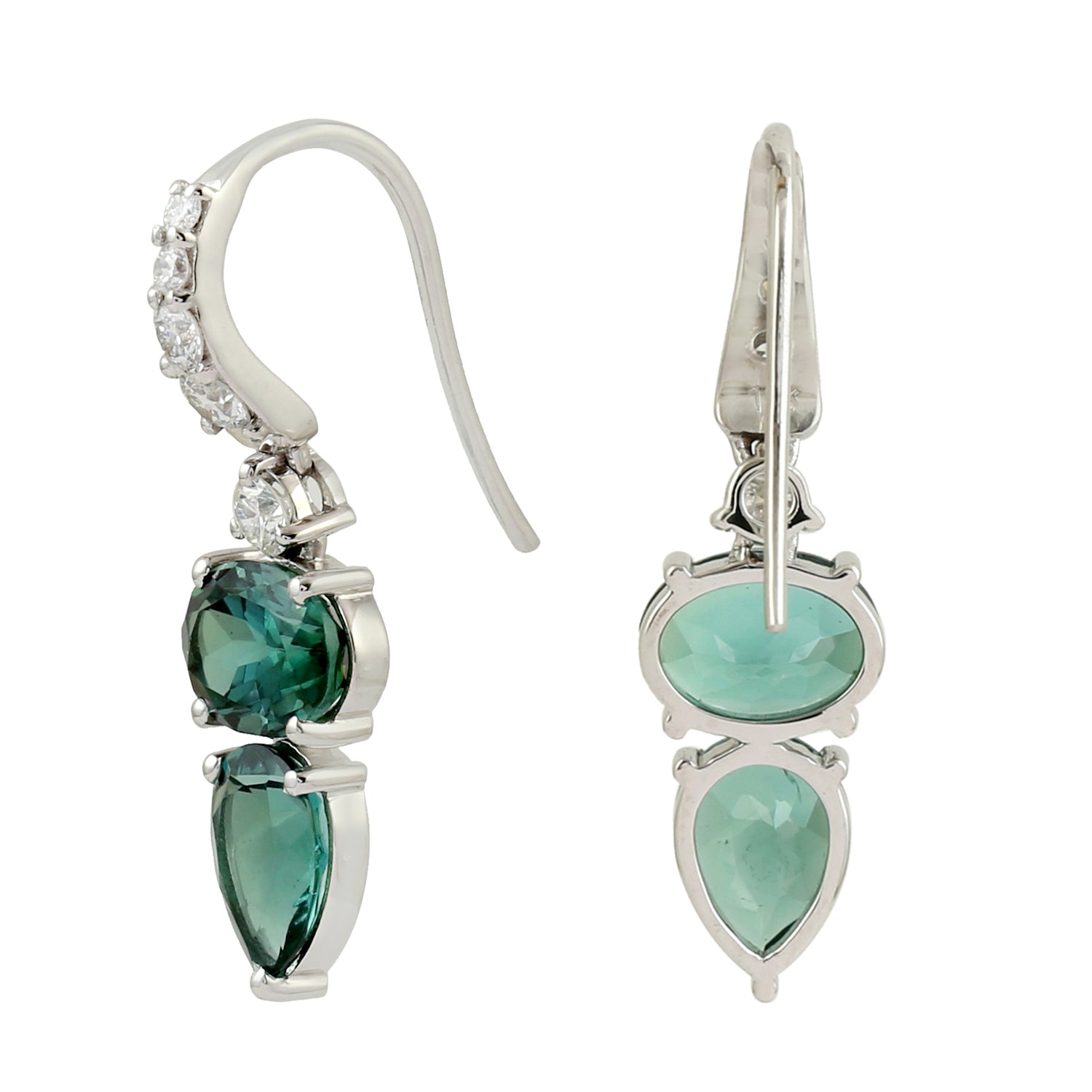 18K White Gold Green Tourmaline and Pave Diamond Designer Earrings for Women | Elegant Dangle Earrings for Weddings, Parties & Special Occasions