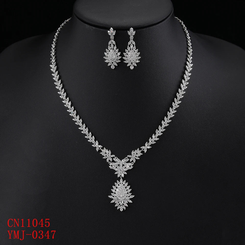 2Pcs Cubic Zirconia Bridal Wedding Jewelry Set - Necklace & Earrings for Women, Elegant Bride Accessories | Perfect for Weddings, Anniversaries & Formal Events