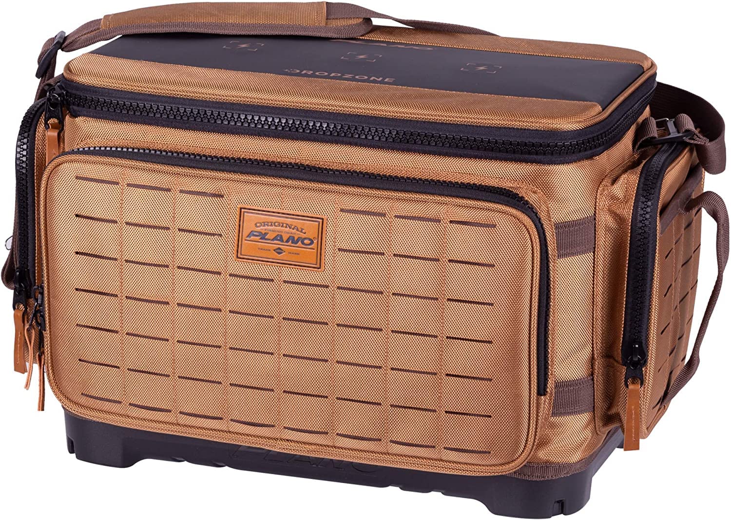 Plano Guide Series Tackle Bag - Premium Fishing Tackle Storage with No-Slip Base & Included Stows | Khaki/Brown/Black Trim | Ideal for Bass Fishing, Boat Trips & Outdoor Adventures