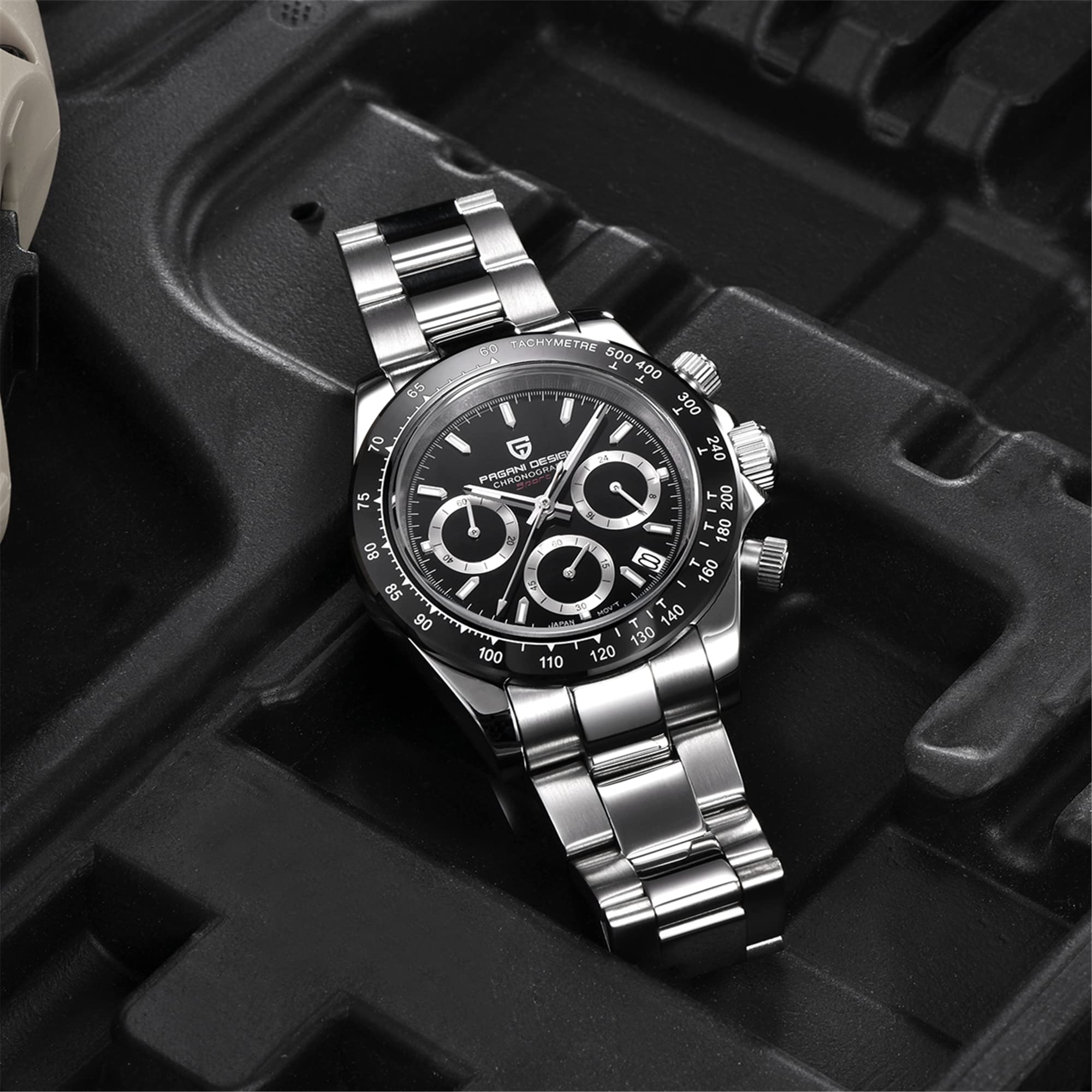 Pagani Design Men's Daytona Homage Quartz Chronograph Watch - Japan VK63 Movement, Ceramic Bezel, Screw-Down Crown, 100M Waterproof, Stainless Steel Strap | Sport, Casual & Business Wear | Perfect for Daily Use, Office & Special Occasions