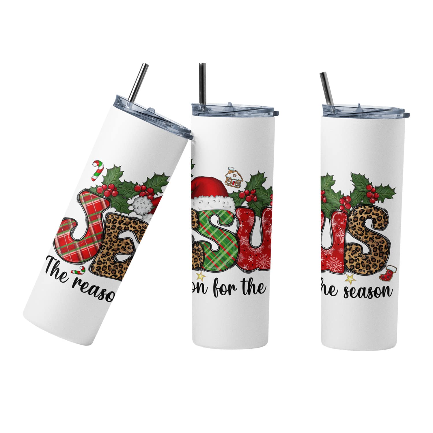 Jesus is the Reason for the Season Tumbler - 20oz Insulated Stainless Steel Christian Christmas Cup with Lid & Straw, Holiday Religious Gift for Women Men - Perfect for Church, Bible Study & Christmas Celebrations