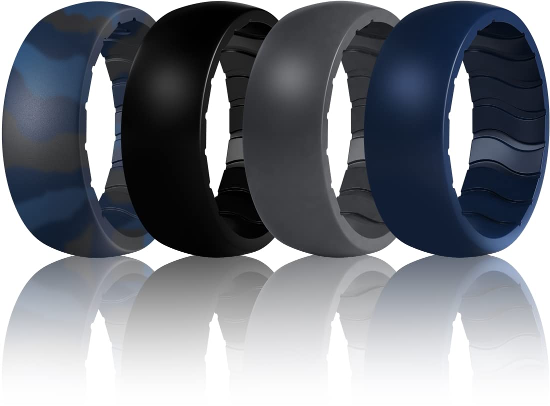 **Dookeh Breathable Men's Silicone Wedding Rings - Comfortable Rubber Ring Bands for Men in Black, Blue & Camo - Perfect for Workouts, Gym, Swimming & Outdoor Activities**
