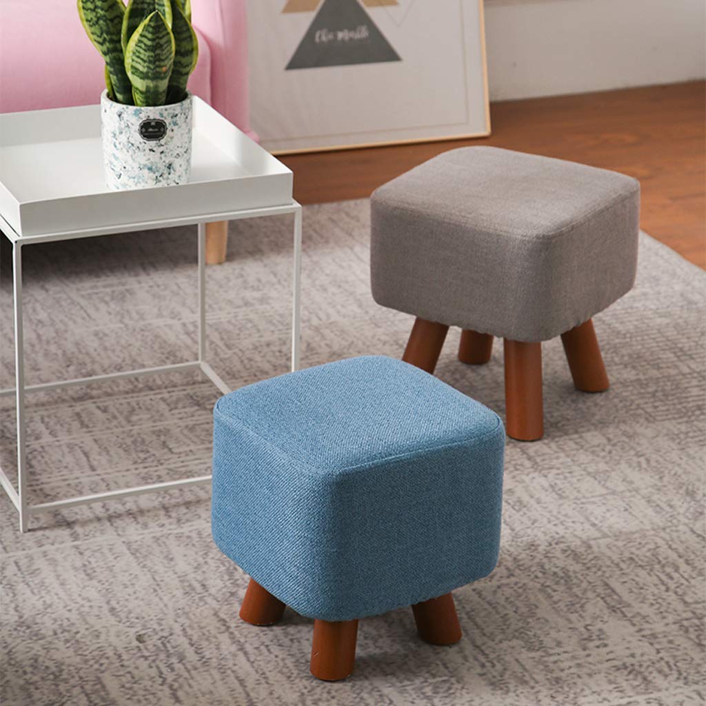 Solid Wood Small Square Stool with Removable Washable Fabric Cover - Upholstered Footstool, Sofa Stool, Dressing Stool & Shoe Bench for Living Room, Bedroom & Entryway