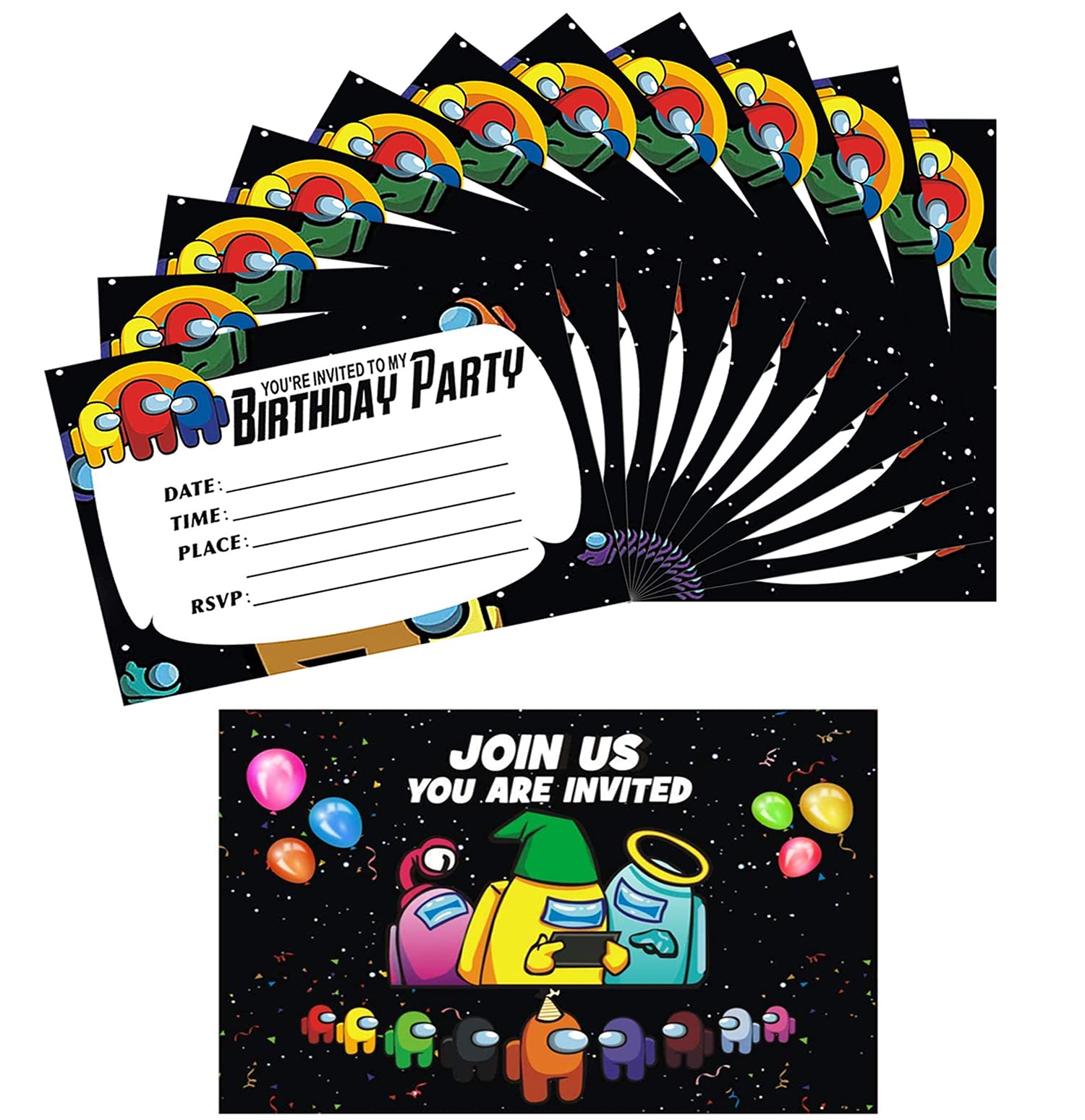 16 PCS Among Us Game Invitation Cards for Birthday Party Supplies - Perfect for Kids, Boys & Girls - Great for Themed Parties, Game Nights & Special Events