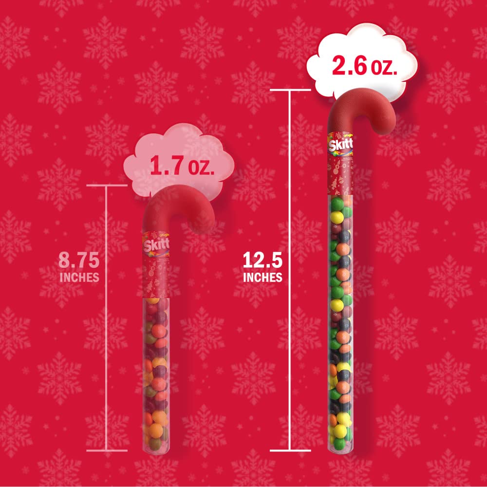 Skittles Original Christmas Chewy Candy Cane Gift - 2.6 oz Pack - Festive Holiday Treats for Stocking Stuffers & Party Favors
