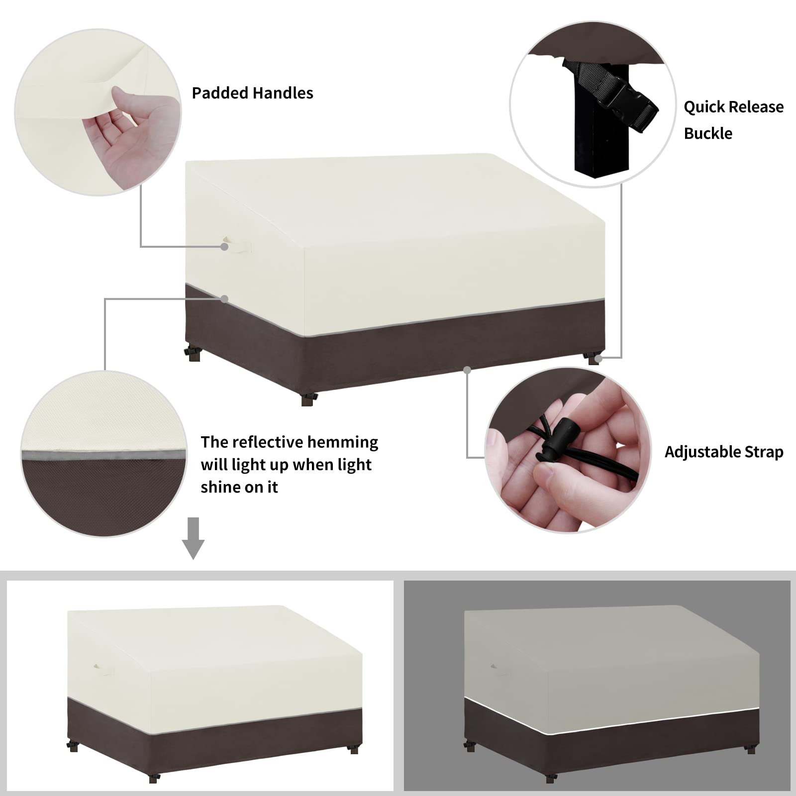 UV Resistant Waterproof Outdoor Sofa Cover for 3-Seater Patio Furniture - Bicolor Beige/Brown Bench Cover with Reflective Hemming (88