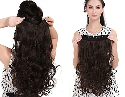 D-DIVINE 22 Inch Natural Light Brown with Golden Highlights Curly/Wavy Hair Extensions for Women - 5 Clips in 1 Piece for Length & Volume - Perfect for Parties, Weddings & Everyday Styling