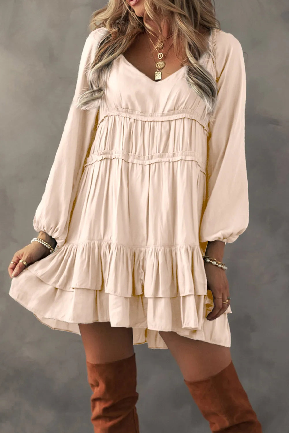 Frill Ruffled V Neck Long Sleeve Mini Dress for Women - Elegant Party & Date Night Outfit | Flowy Summer Dress for Cocktail, Wedding & Special Occasions