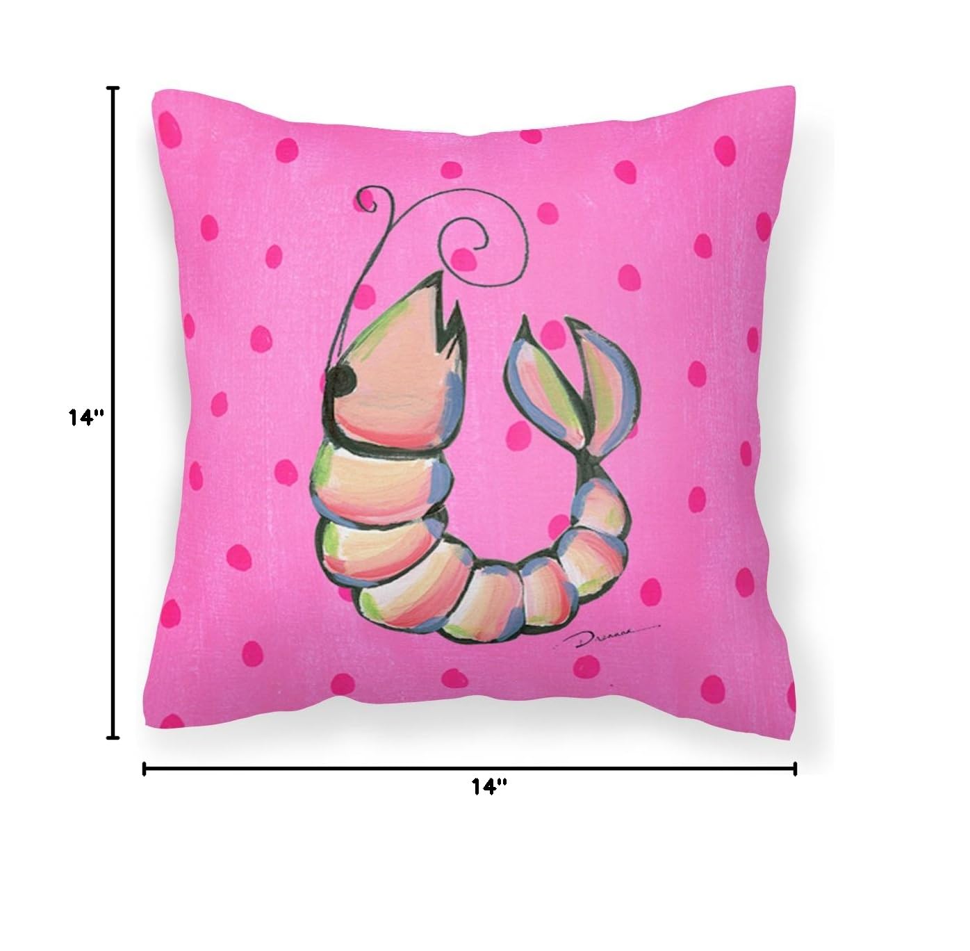 Pink Shrimp Decorative Pillow 14x14 Inches - Machine Washable Indoor Outdoor Throw Pillow for Couch, Bed, Patio & Porch - Coastal Home Decor & Beach House Accent